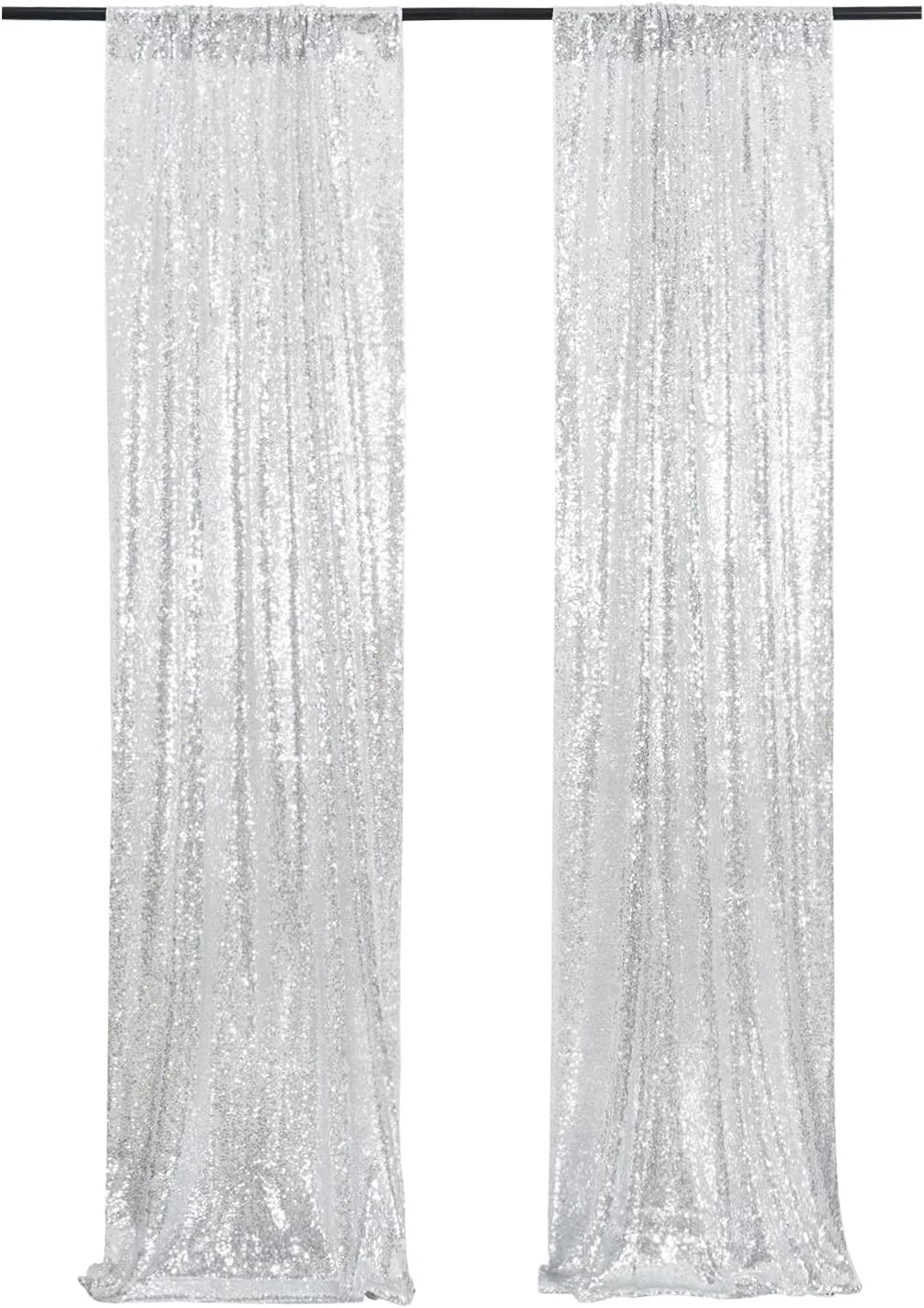 Poise3EHome Silver Sequin Backdrop Curtains,2ft x 8ft Sequin Photography Backdrop Curtain 2 Panels for Party Decoration