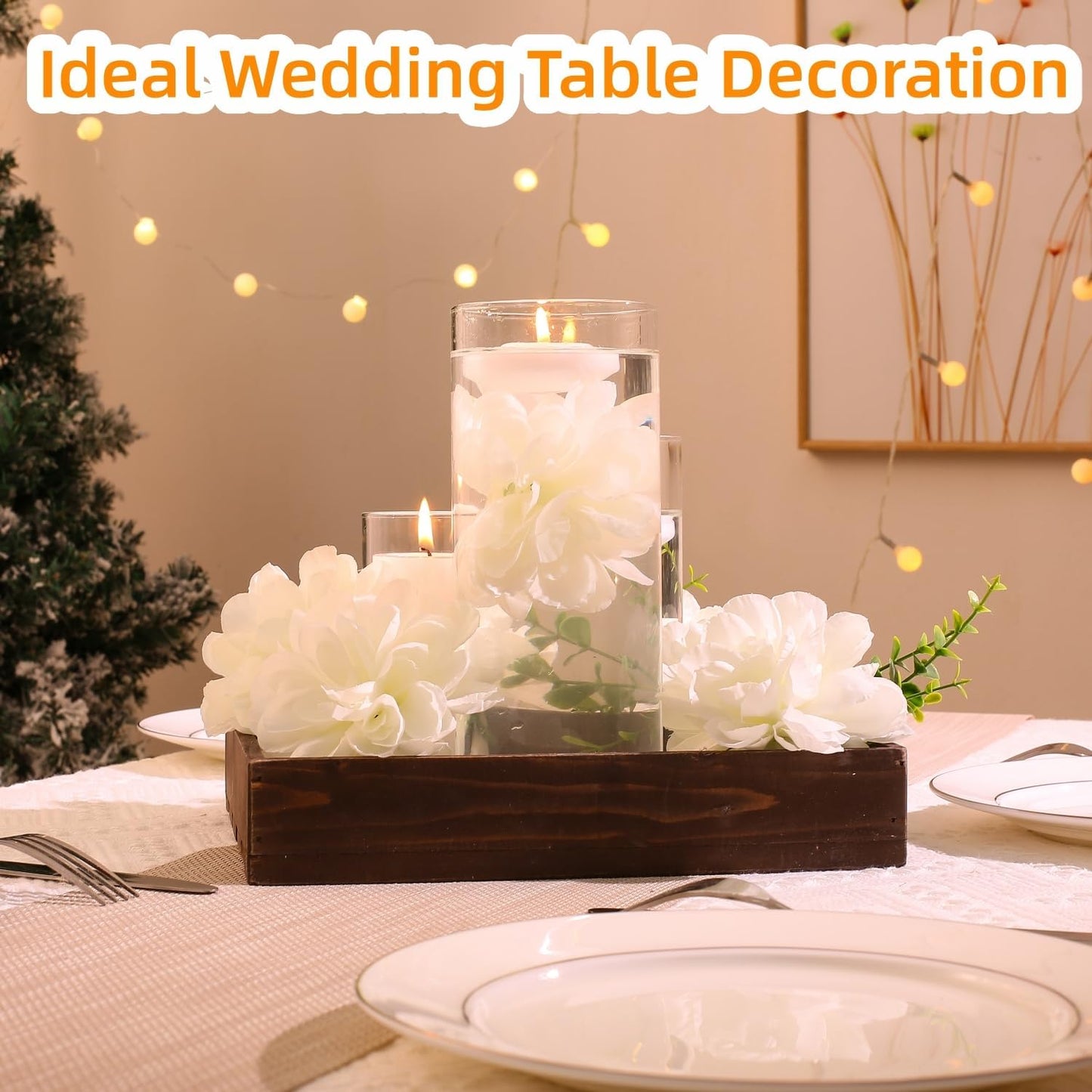 24 Pcs Floating Candles for Centerpieces and Floating Flowers Artificial Flowers Head Vase Filler for Party Home Table Wedding Centerpieces Decoration (White)