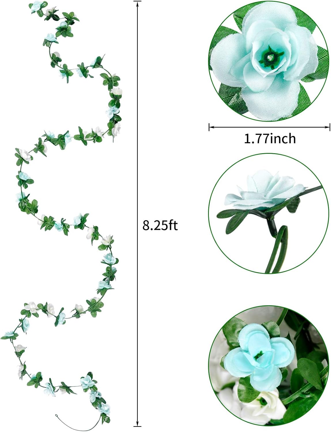 Miracliy 9Pcs 74FT Blue and White Flower Garland Artificial Rose Arch Vines Fake Spring Floral Garland for Flower Wall Backdrop Wedding Mothers Day Garden Tea Party Decoration