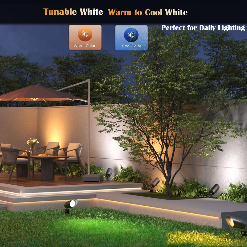 Landscape Spotlights Outdoor 12V Low Voltage with 5W Smart MR16 LED Bulbs,RGB Color Changing Tunable White IP65 Waterproof Directional Uplights for House Trees Yard Patio