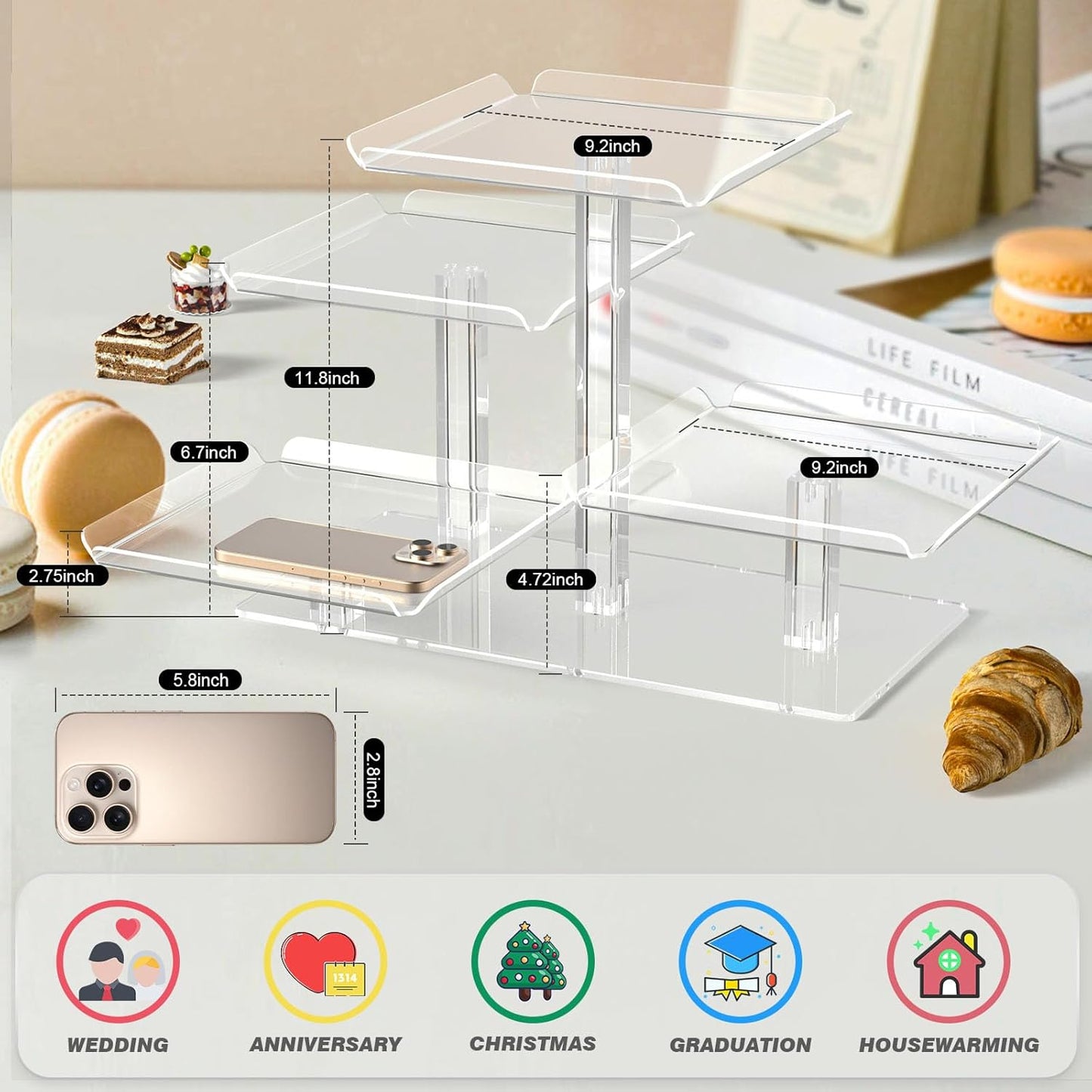 4 Tier Cupcake Stand, Acrylic Dessert Tree Tower Display Holder for Wedding Birthday Party Candy Bar Decor