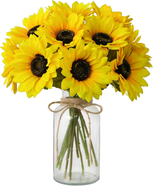 Leftover Sunflower Artificial Flowers in Vase,Sunflower Decor,Flower Centerpieces for Tables,Fake Flowers in Vase for Summer Decor, Yellow Decor