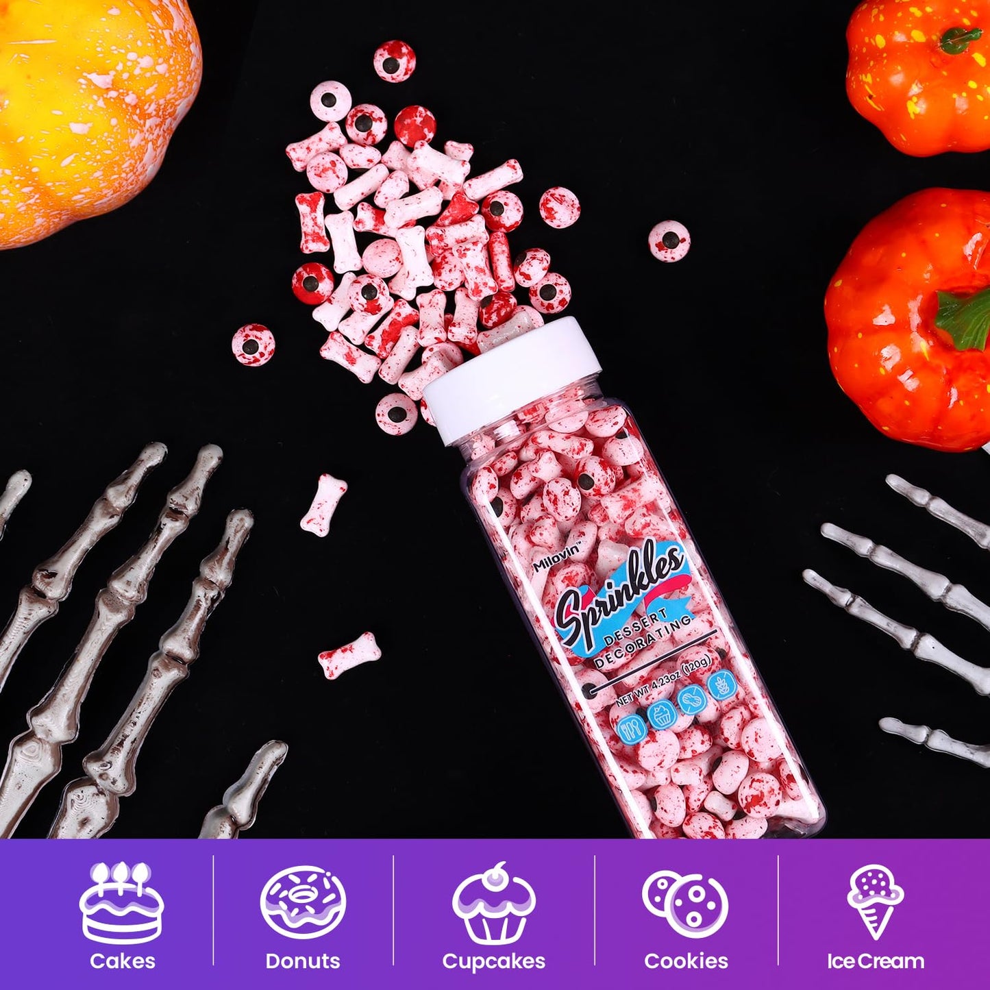 Bloody Eyeballs Bones, Edible Candy Sprinkles for Halloween, Candy Eyes, Bloody Bone Candy for Cookies, Cupcakes, Cake, Ice Cream, Cake Top(4.23oz/120g)