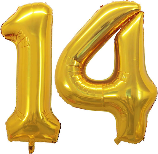GOER Number 14 Balloons for 14th Birthday Sweet 14 Party Decorations,42 Inch Jumbo Foil Helium 41 Balloons for 41st Birthday Party Decoration (Gold)