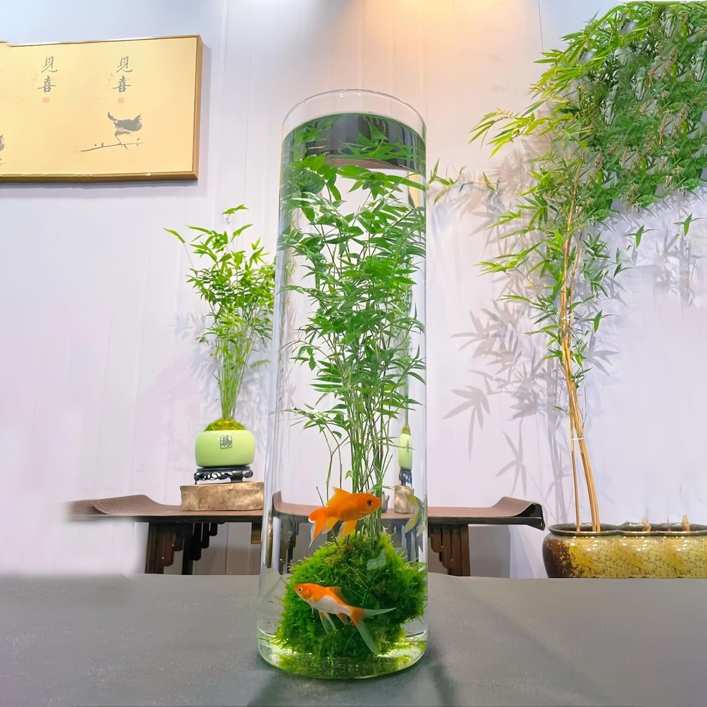 Extra Large Acrylic Cylinder Clear Vase for Floor, Tall Big Wide Mouth Plastic Unbreakable Hurricane Flower Vases of 3 for Home Decor (D 8" X H 19.7", D 6", D 4.8" + 2 Holder)