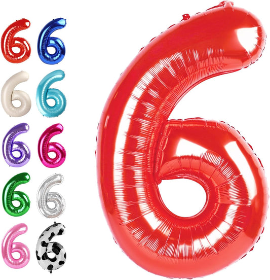 40 Inch Red Mylar Foil Number 6 Birthday Balloon, Digital Balloons for 6 16 Boy Girl Party Decorations Supplies, Big Helium Balloon Numbers for 26 36 46 60 Men Women Anniversary