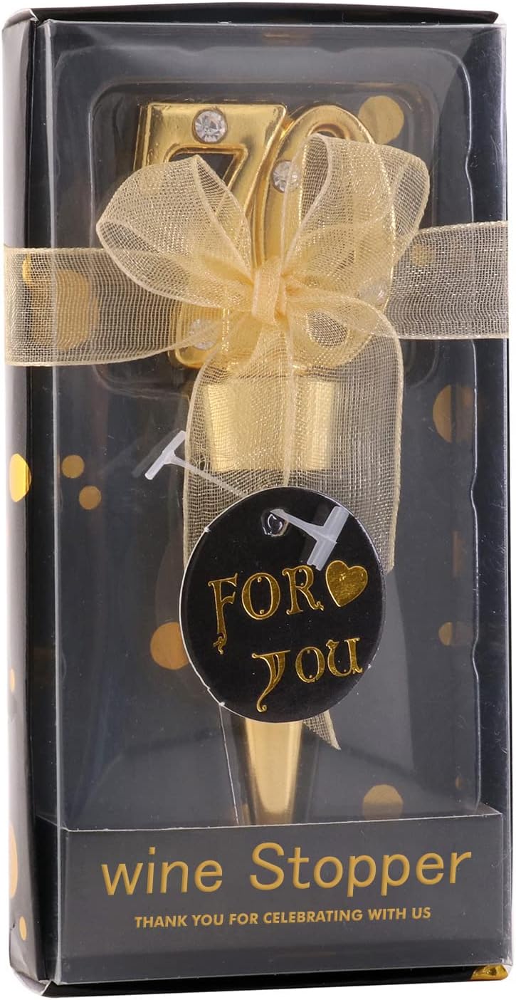12 Pack 70 Wine Stopper Party Favors Anniversary Party Gifts Black and Gold Birthday Party Gifts Souvenirs Decorations for Guests (black 70, 12)