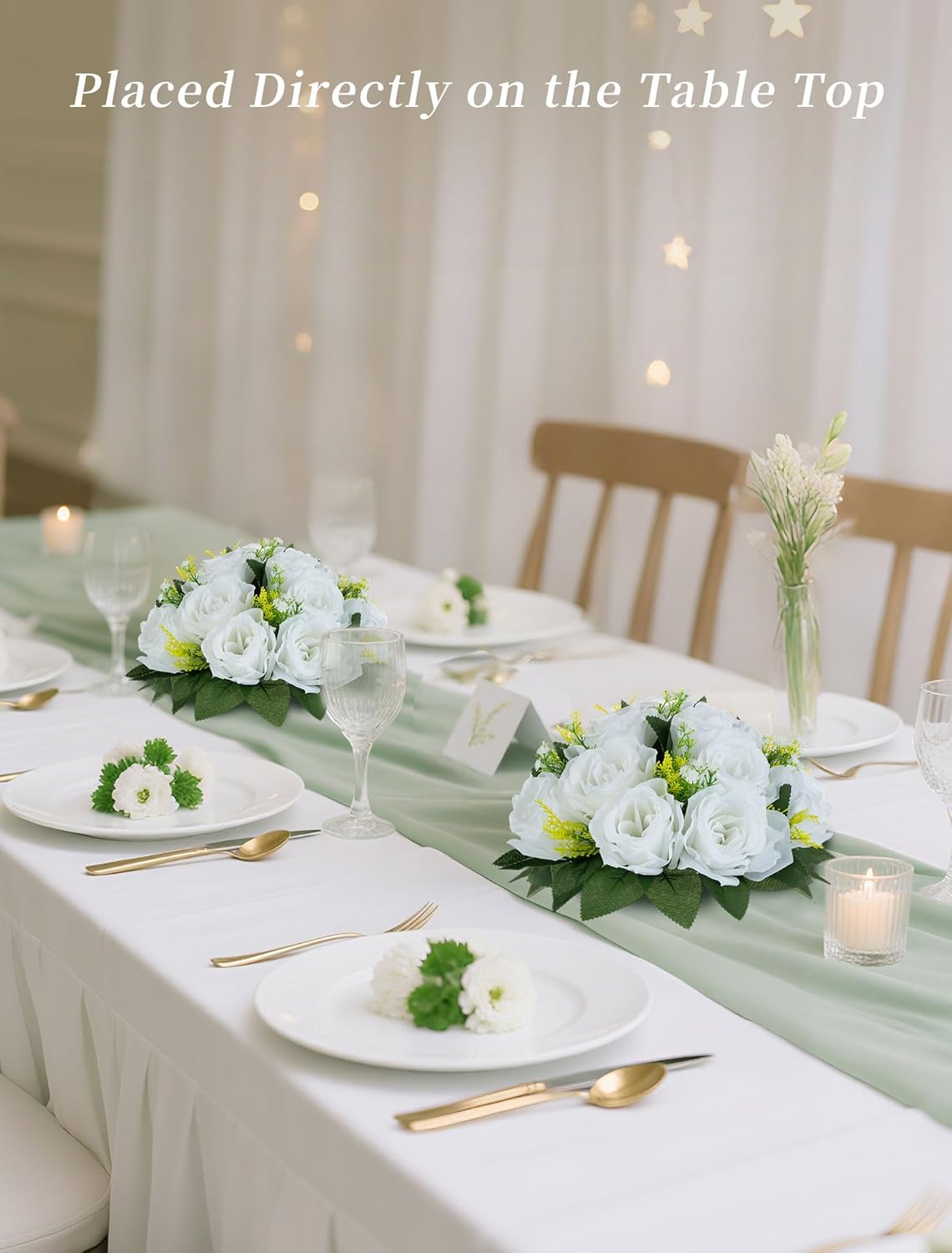 BLOSMON White Roses Artificial Flowers: 2 Pcs Fake Floral Balls Centerpiece for Wedding Table - Artificial Silk Kissing Bouquet Flower Arrangement for Home Party Event Decor