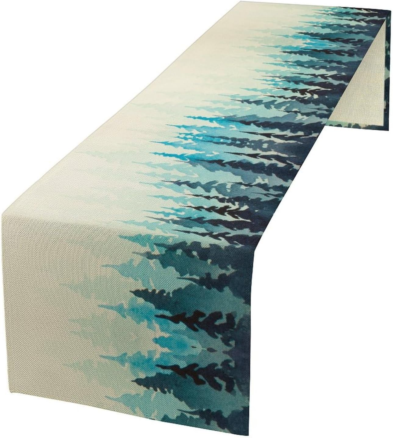 Misty Forest Table Runner,Foggy Blue Forest Landscape Table Runner for Kitchen Dining Table Home Party Decoration 13x108 Inch