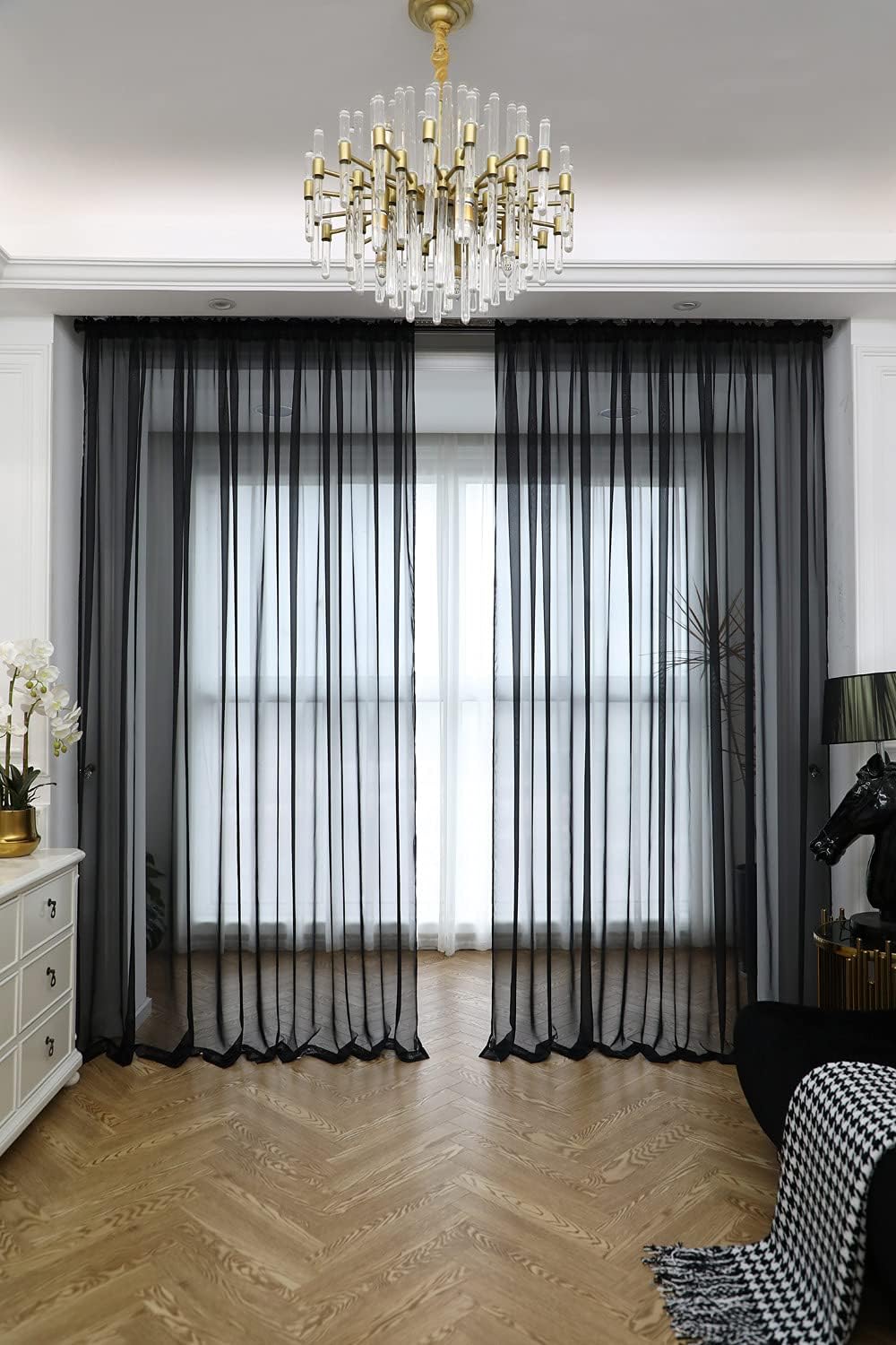 Window Black Sheer Curtains 60 Inches Width 120 Inches Long 2 Panels Sheer Curtain Clear Curtains Basic Rod Pocket Panel for Home Living Room Bedroom Kids Room Yard Patio Parlor Sliding