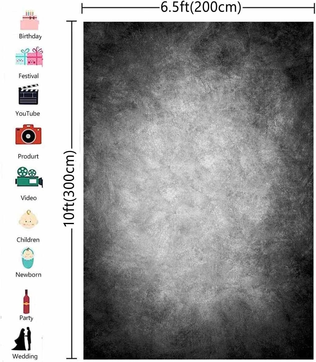 6.5x10ft Abstract Black Gray Portrait Photography Backdrops Photo Studio Prop Background for Children Adult