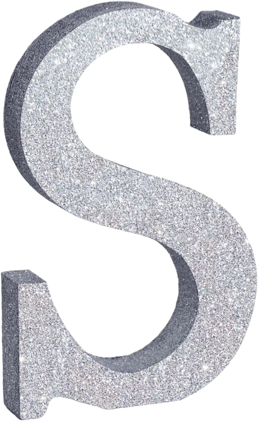TONIFUL 8 Inch Silver Glitter Letter S Table Centerpiece A-Z Silver Birthday Party Decorations,Silver Alphabet S for Birthday,Chrismas,Graduation,Bridal Shower,Wedding,Anniversary Party Supplies