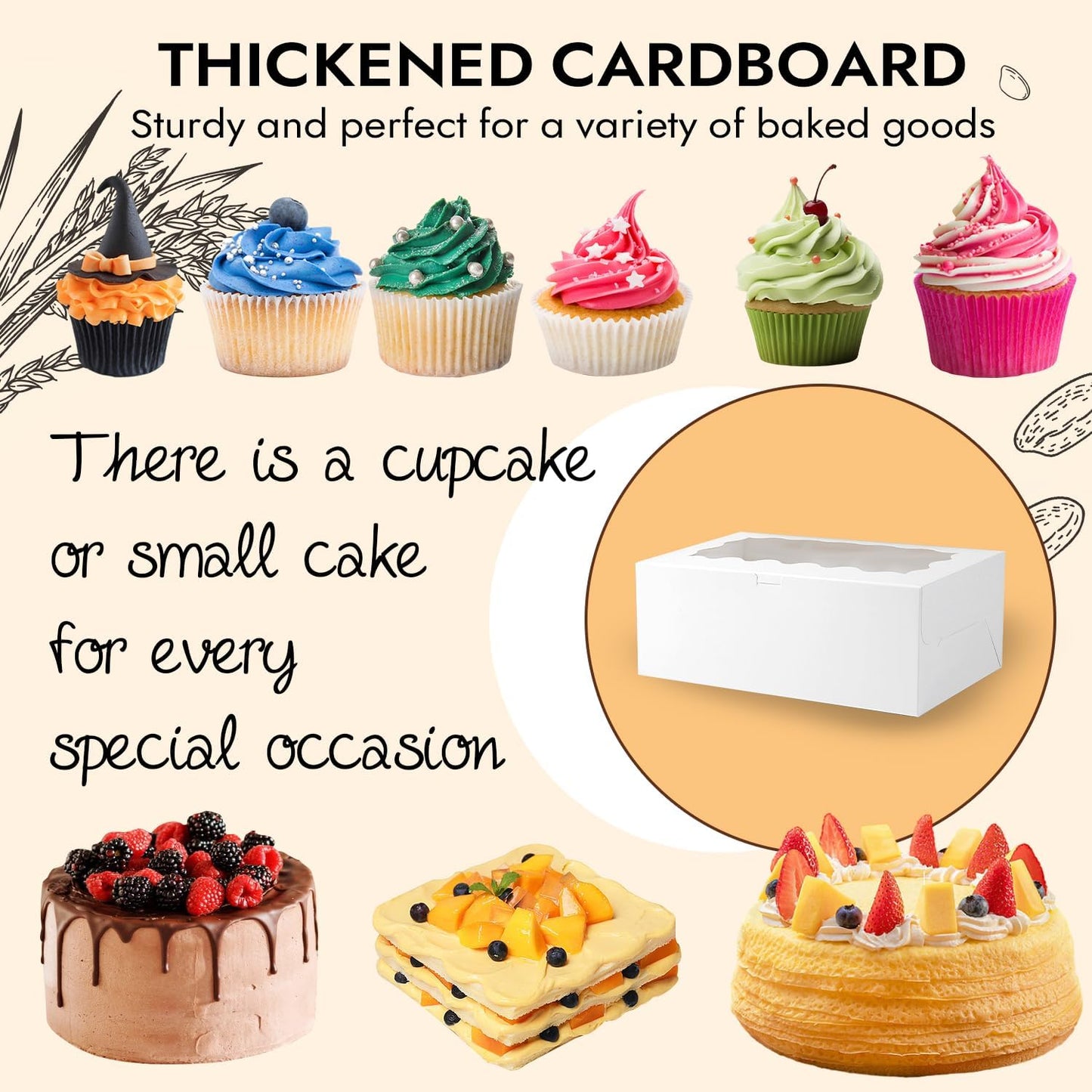 JCD 8pcs Cake Cupcake Combo Boxes with Clear Window and Cupcake Insert Fit 4 Cupcakes and 1 Mini Cake for Partry (1+4/8pcs)