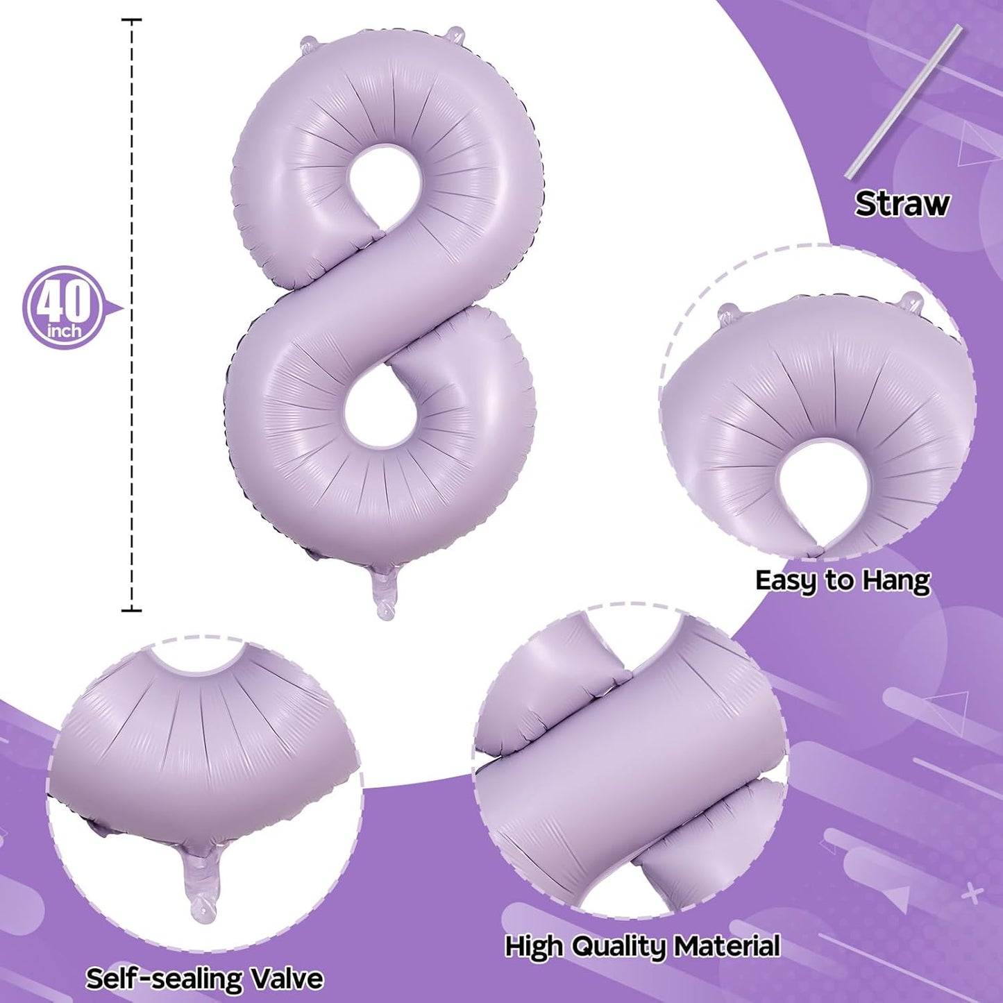 Pastel Dusty Purple Number 18 Birthday Balloons, 40 Inch Foil Number 1 & 8 Balloons for Women, 18th Birthday Balloons Light Purple for 18 Year Old Girls Anniversary Birthday Party Decorations Supplies