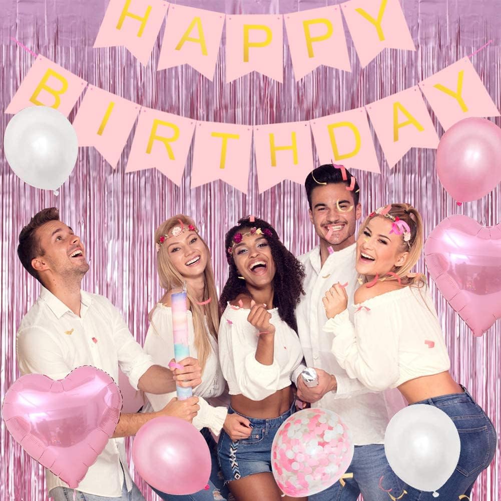 3Pcs Pink Metallic Tinsel Foil Fringe Curtains,3.28ft x 6.56ft Pink Photo Booth Backdrop Streamer Curtain,Photo Booth Props,Ideal Bachelorette Party Supplies,Birthday, Christmas,New Year Decorations