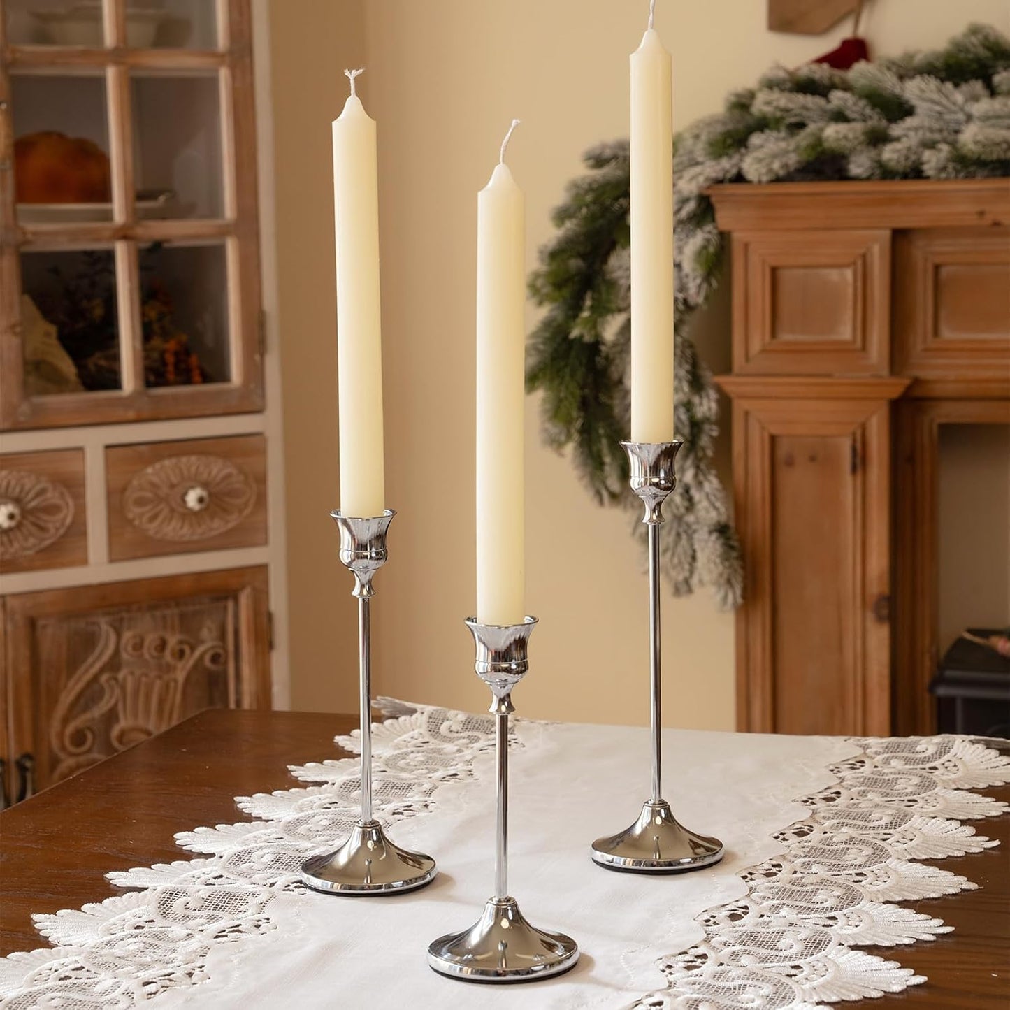 CHILL RECIPE Silver Taper Candle Stick Holders Tall Candle Holder, Vintage Candlesticks Holder Bulk for Home Decor Table Centerpiece Dining Party Festival Decorations(1 Set 3Pcs)