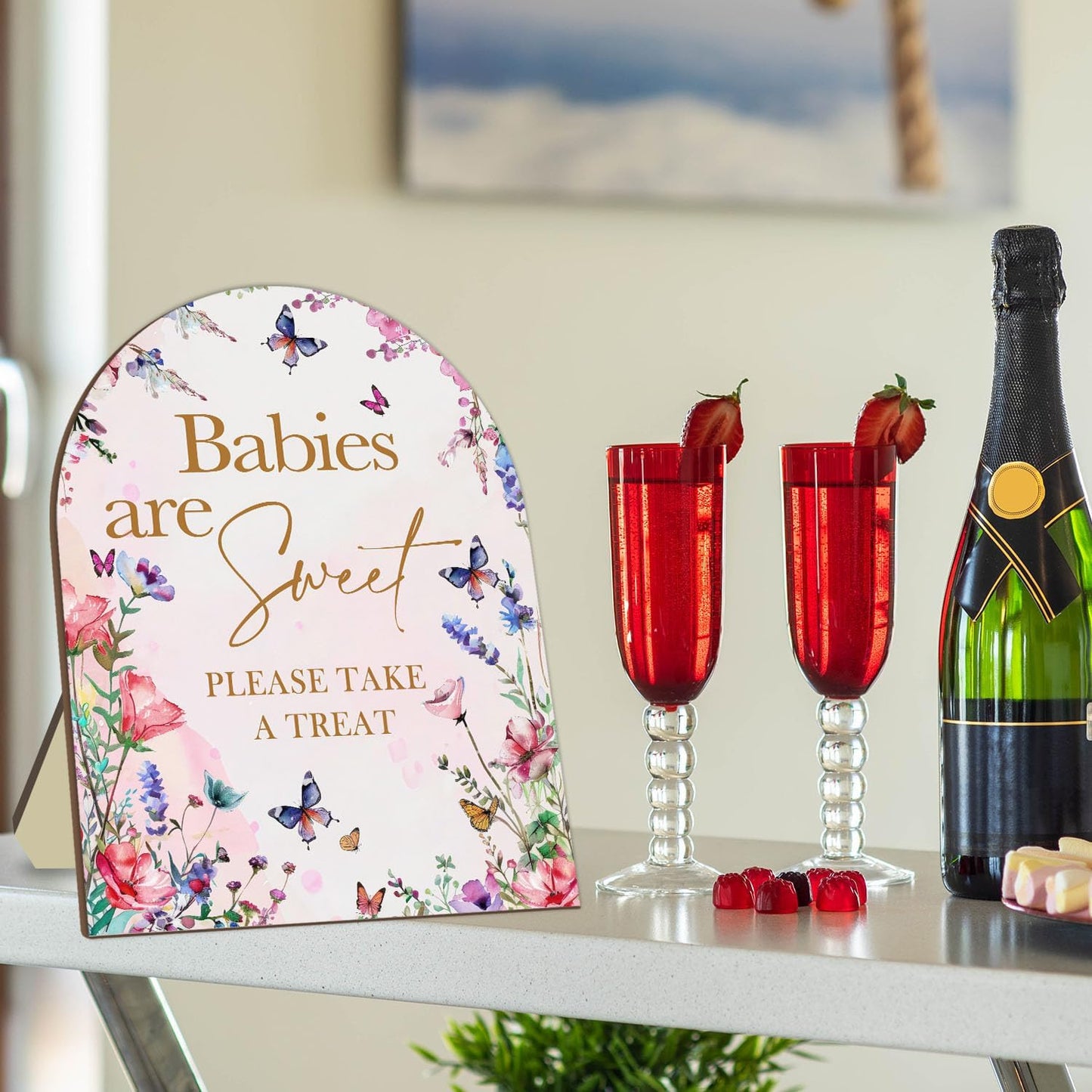 Sweet Babies Please Take A Treat Floral Butterfly Baby Shower Decoration Sign - Pink Welcome Sign 9 * 11IN