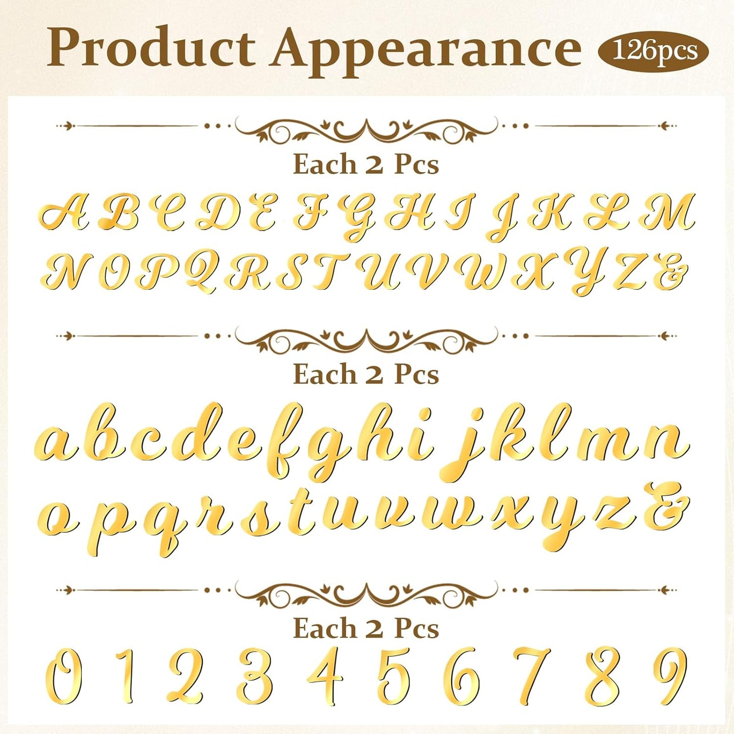 126 PCS Custom Name Cake Topper Acrylic Letters DIY Personalized A-Z & 0-9 Number Alphabet Cake Decoration For Wedding Anniversary Baby Shower Party Birthday Supplies（Gold）