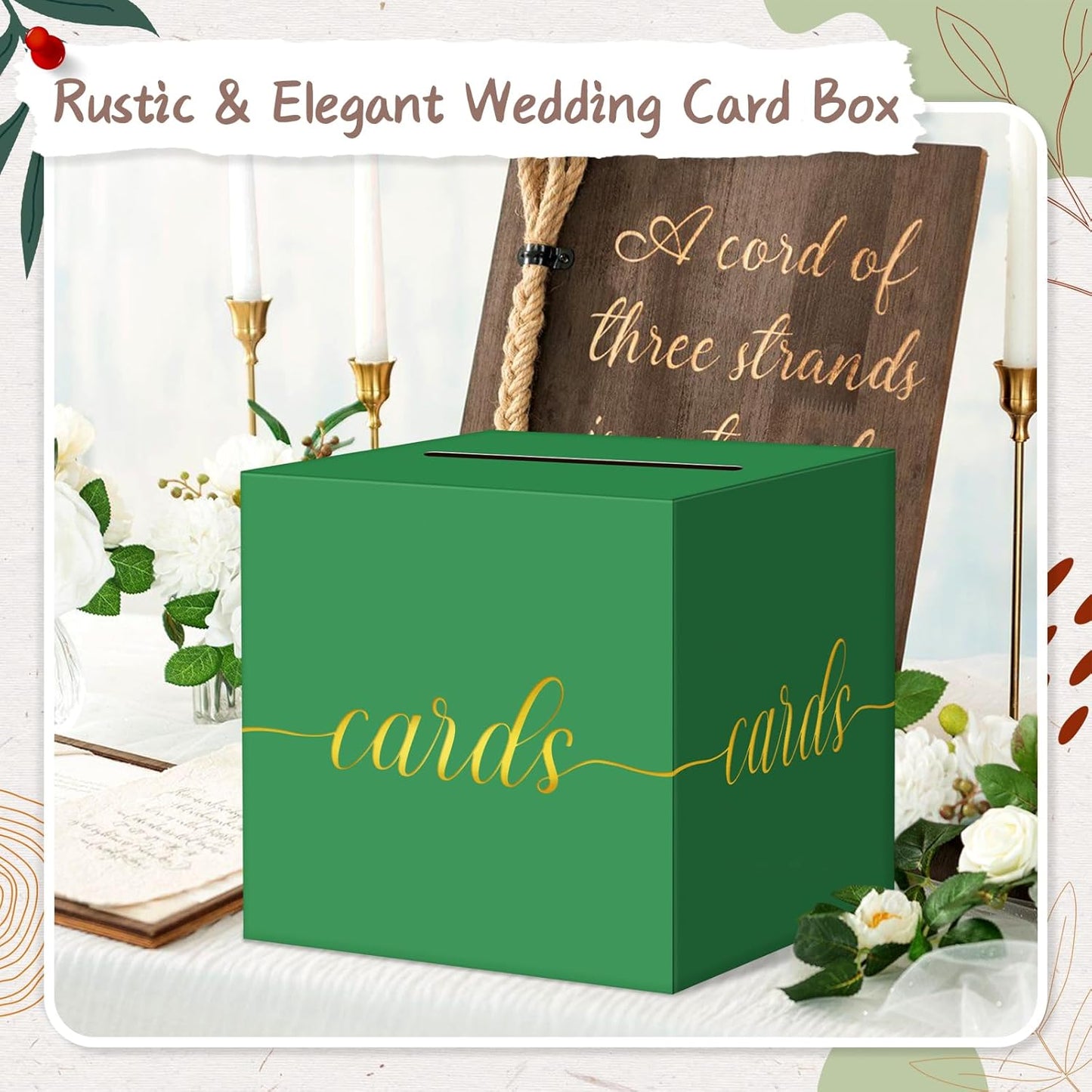 QIKSION Green Graduation Card Box, Gold Foil Gift Card Box for Graduation, Party, Wedding Reception, Birthday, Baby Shower, Raffle