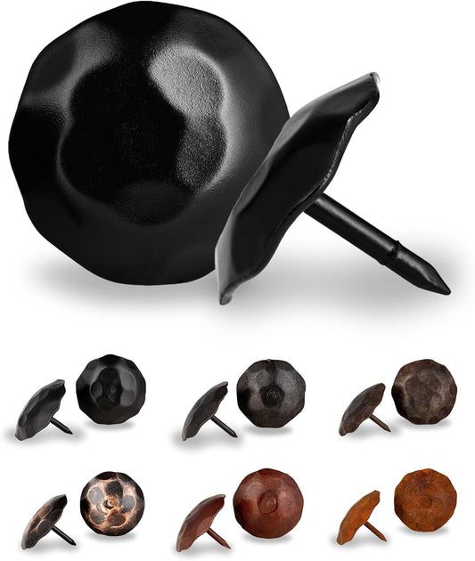 50 Pack 1.25" Round Head Iron Clavos Decorative Nails – Black – Handmade Rustic Round Fasteners for Farmhouse Shutters, Faux Wood Beams, Barn Doors, Shutters, Gates – Ornamental Wood Accent