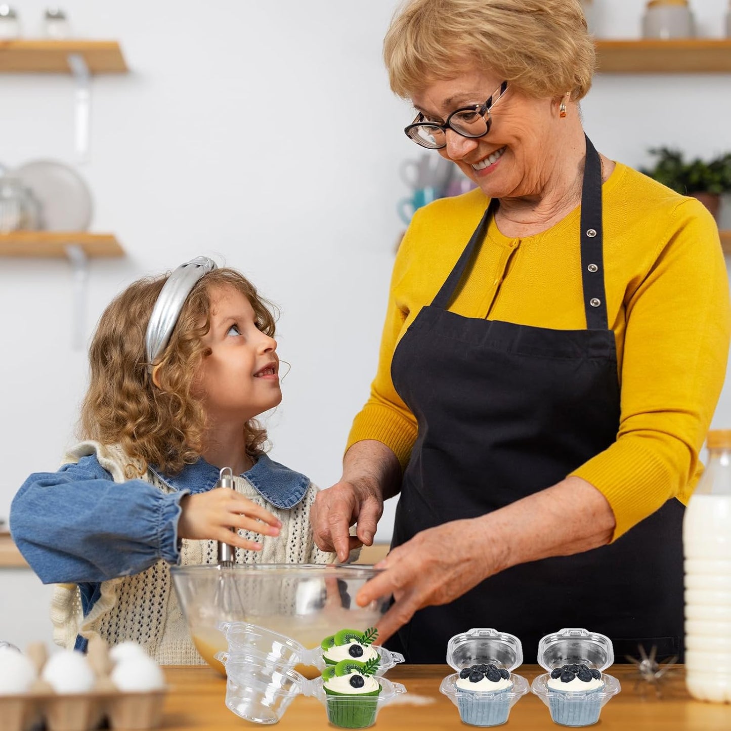 80 Pack Plastic Individual Cupcake Containers Clear Cupcake Boxes Holder Disposable Stackable Deep Dome Mini Cake Carriers for Cake Muffin Packaging