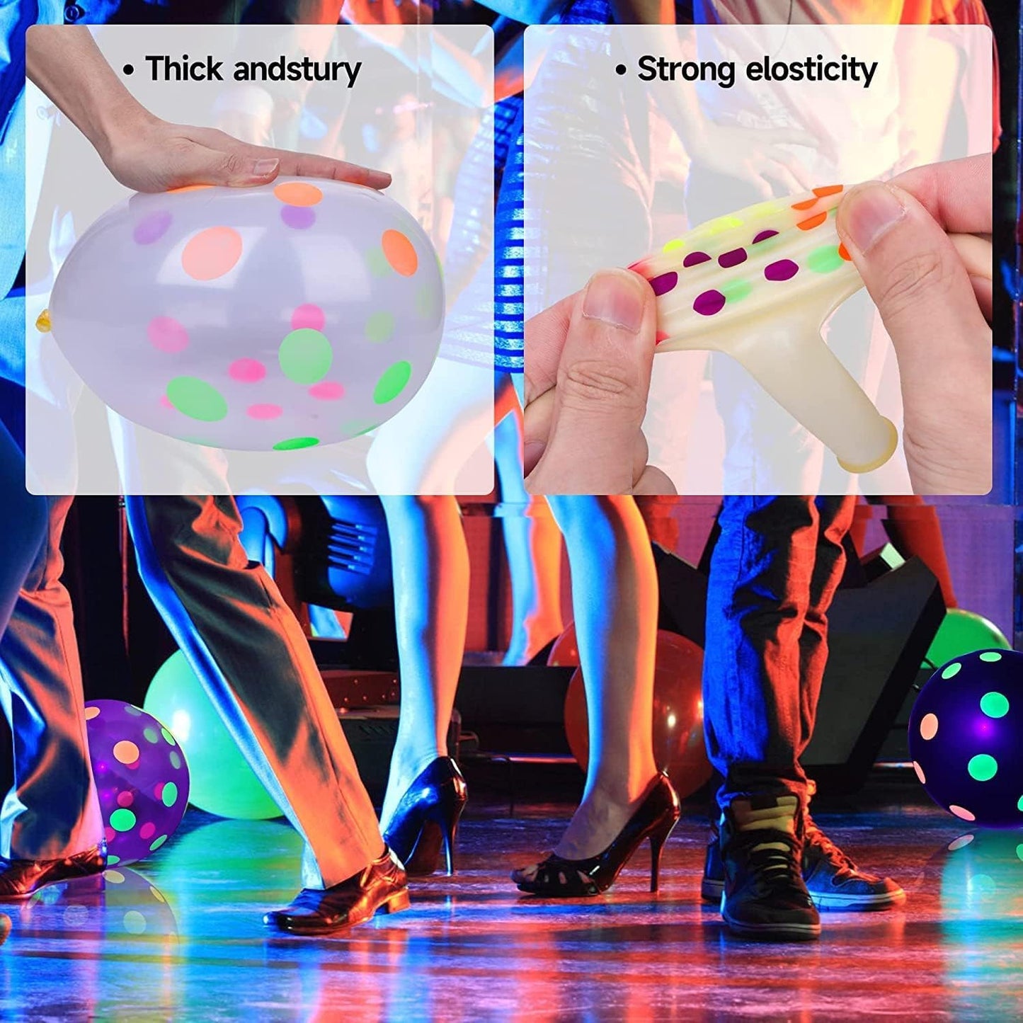 90 Pcs UV Neon Balloons,Neon Polka Dot Glow Party Balloons UV Black Light Balloons Glow in the dark for Birthday Decorations Wedding Glow Party Supplies Blacklight Carnival
