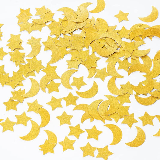 Gold Glitter Confetti Star and Moon Table Decoration for Wedding Birthday Eid Party Decoration, 1.2 inch in Diameter,200 Counts