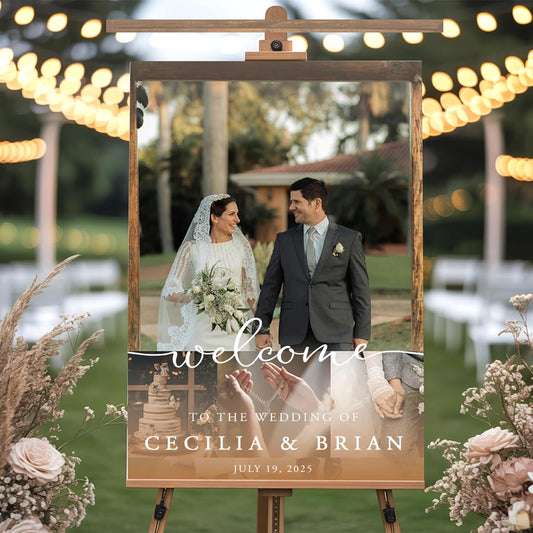 Custom Couple Photo Wedding Welcome Sign, Gifts for Weddings, Anniversary, Bridal Party, Customized Weddings Poster Signs for Bride & Groom, Decoration for Indoor Outdoor Celebration