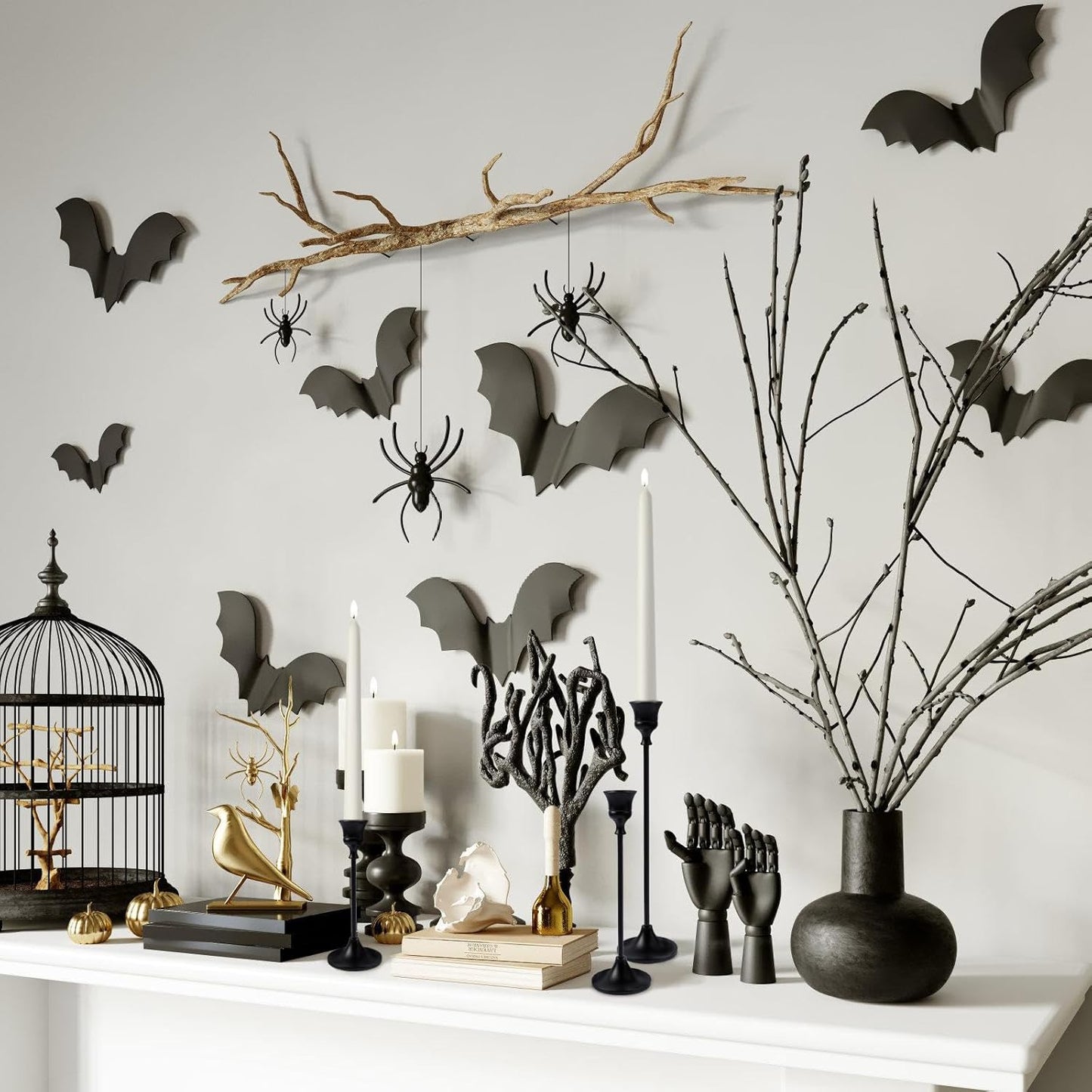 Metal Candle Holders for Candlesticks Taper Candlestick Holders Set Vintage Decorative Centerpiece Candelabra Tall Candle Stands for Halloween Thanksgiving Christmas (Matt Black, 4 Sets (12 pcs))