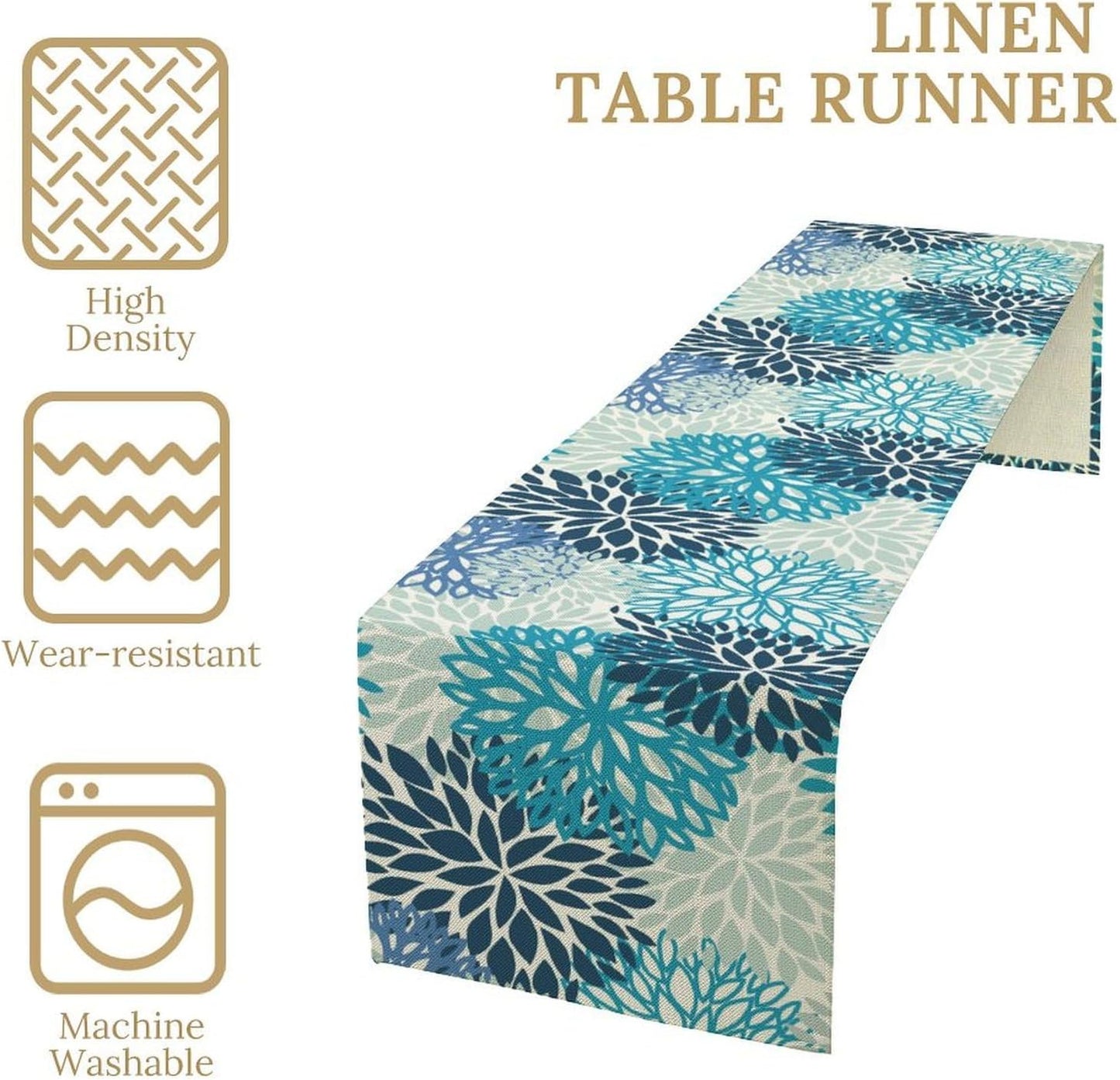 Floral Table Runner,Blue Flowers Print Spring Summer Table Cloth Kitchen Dining Table Home Party Decoration 13x60 Inch