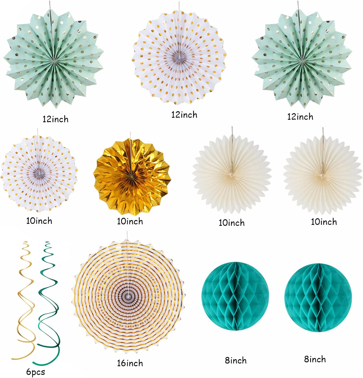 Teal-Gold Sage Green Party-Decoration - 33pcs Kits Tissue Pom Poms Honeycomb,Banner,Streamers Tassel Garland,Paper Lantern Fans,Wedding Engagement Bachelorette Birthday Baby Bridal Shower Decor Hugtmr