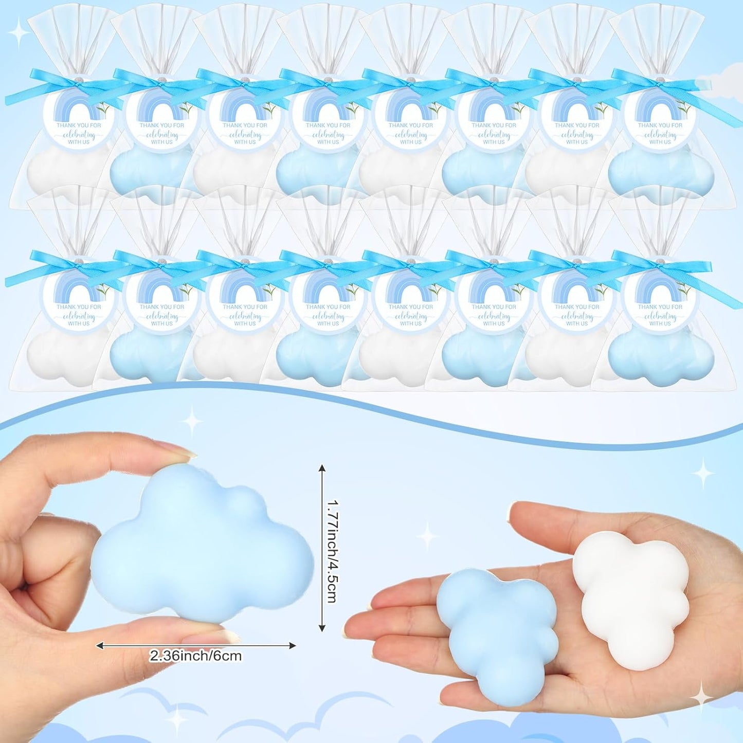 Demissle 20 Pcs Cloud Baby Shower Soap Favors Mini Handmade Soap Gifts with Thank You Card for Guests Christmas Party Wedding Return Gifts Bridal Shower Decorations (White,Blue)
