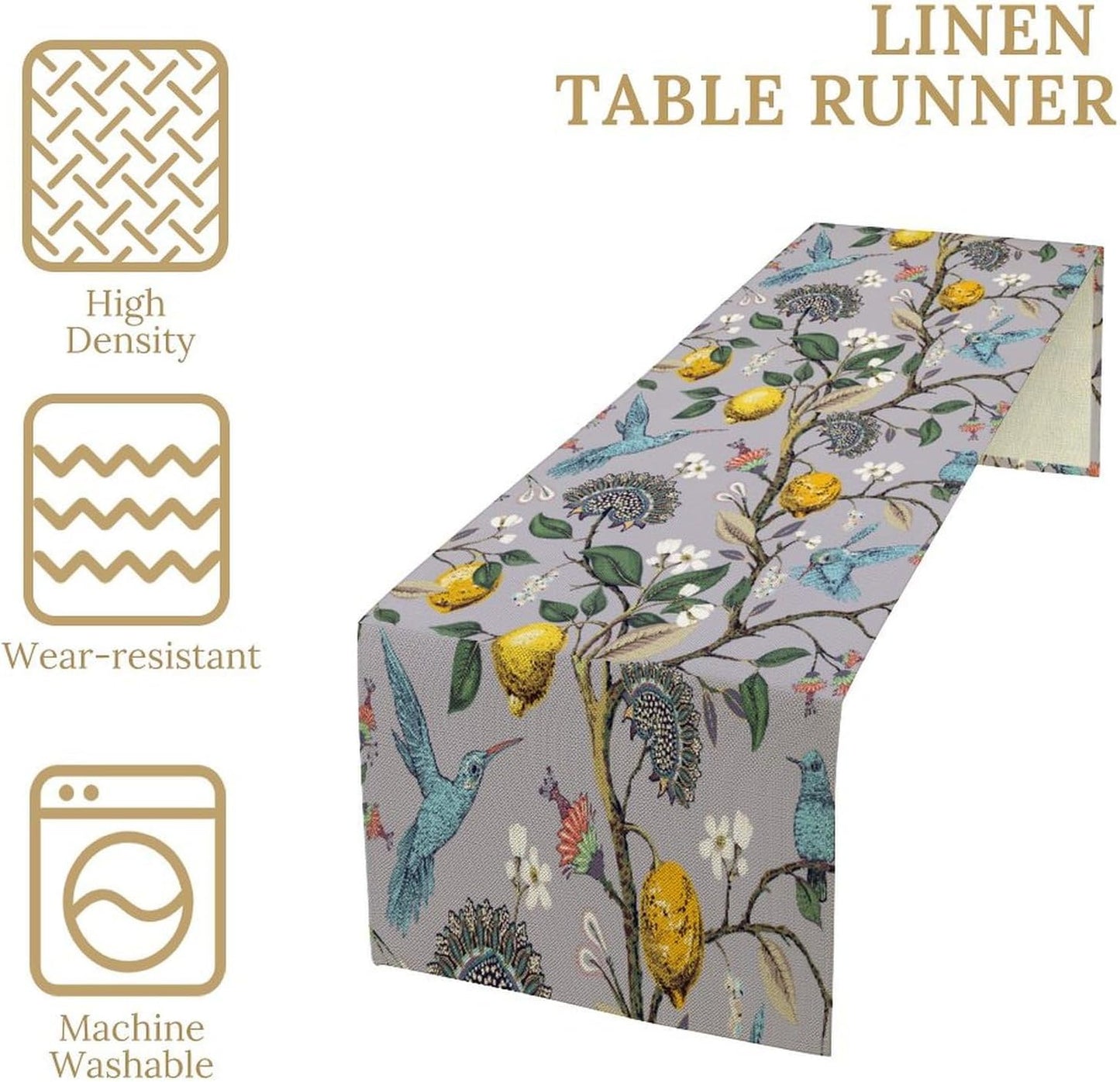 Table Runner with Flowers and Birds, Spring Plant Flowers Table Decoration Linen Table Runner Family Party Party Decorations 13x120 Inches