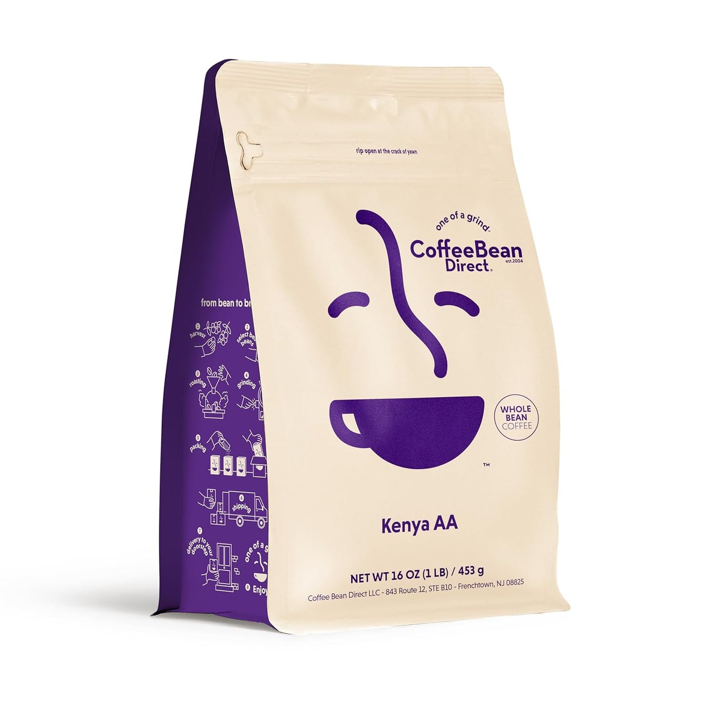Coffee Bean Direct Kenya AA, Whole Bean Coffee, Light Roast, 1 Pound Bag (Pack of 1)