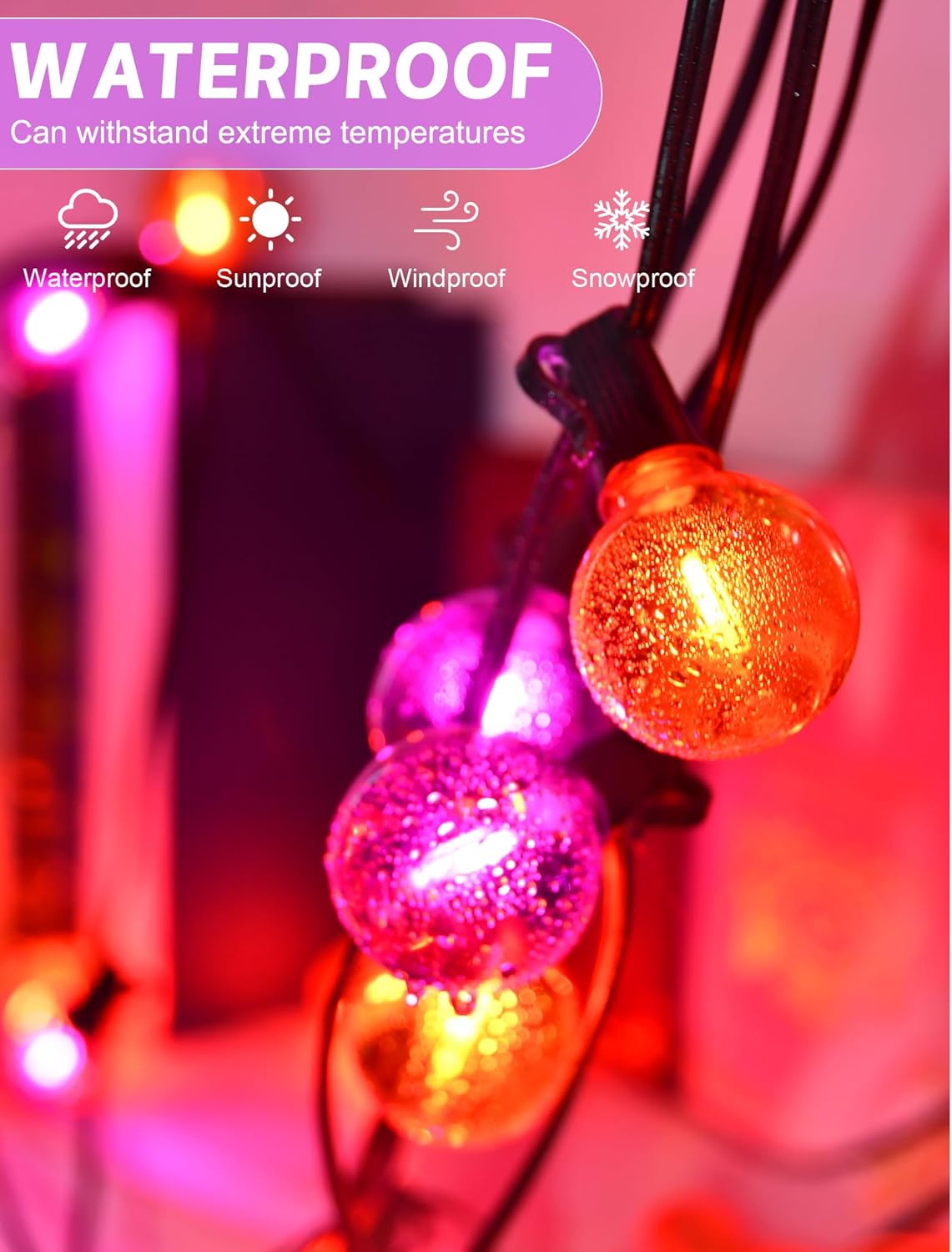 SUNSGNE G40 LED Outdoor Halloween String Lights 25FT Globe String Lights with 27 LED Shatterproof Clear Orange Purple Lights(2 Spare) for Patio Balcony Backyard Pergola Decor