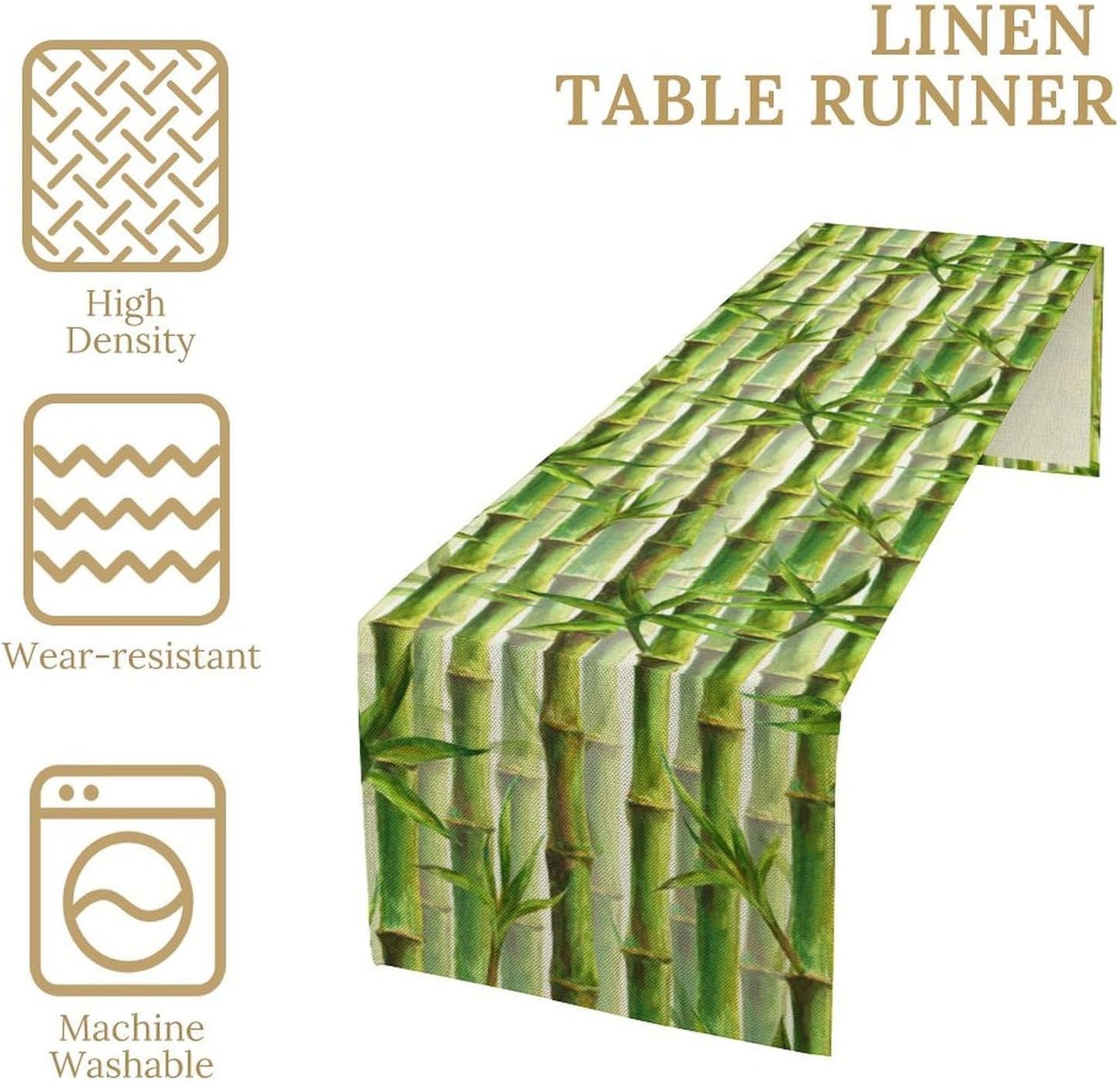 Bamboo Table Runner,Green Plant Print Table Runner for Kitchen Dining Table Home Party Decoration 13x90 Inch