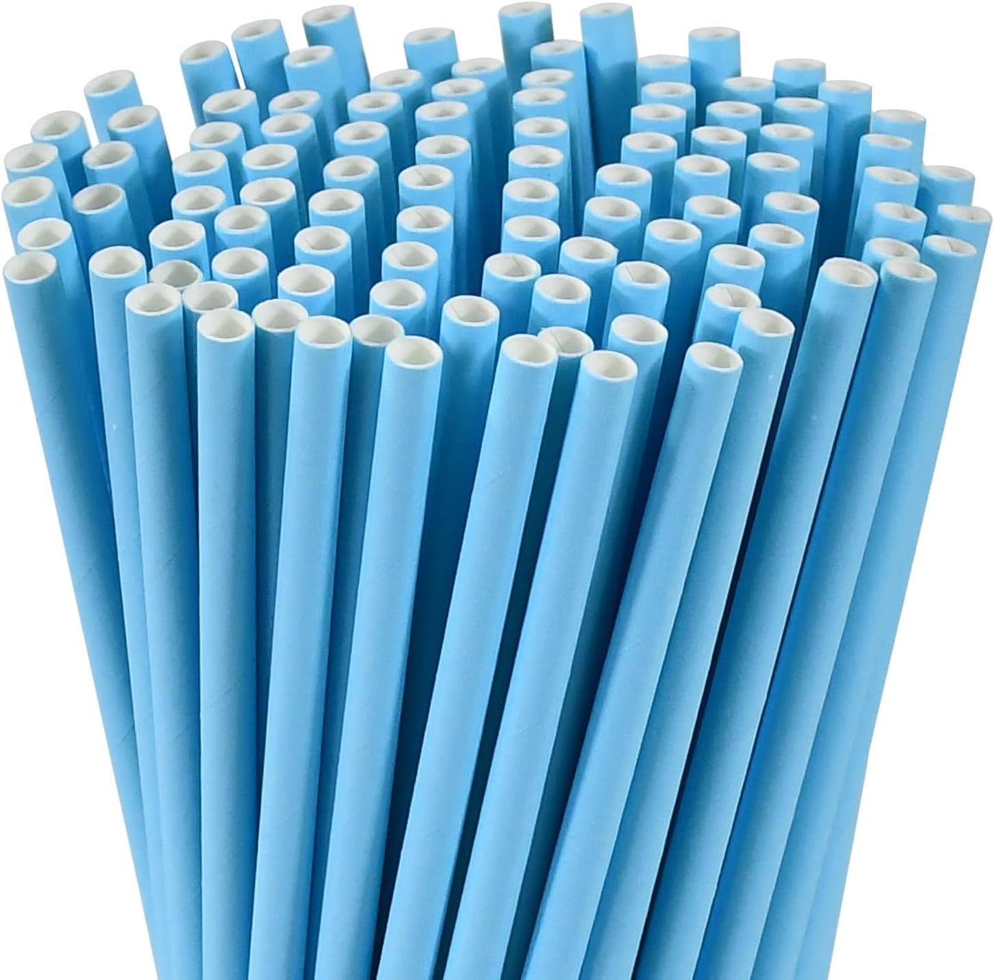7.75'' x 0.24'' Disposable Solid Blue Unwrapped Paper Straws for Drinking 100 Counts - for Cocktail, Beverage, Cake Pops