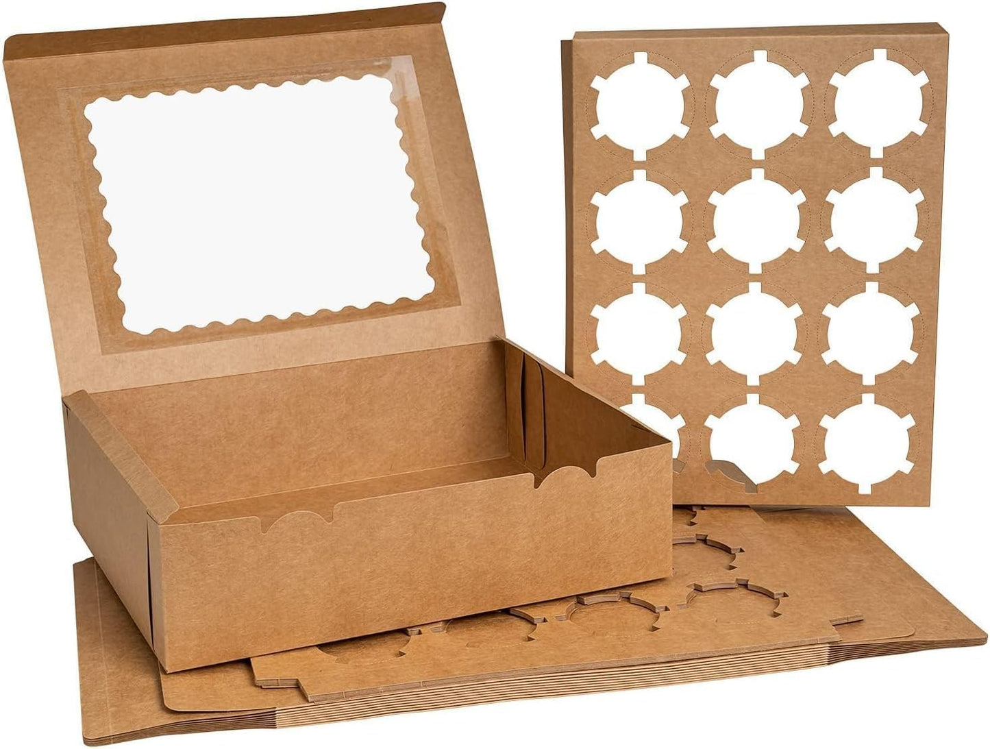 Rarapop 6 Pack Cupcake Boxes Hold 12 Standard Cupcakes, Food Grade Cupcake Holders Bakery Carrier Boxes with Windows and Inserts for Cupcakes, Muffins and Pastries