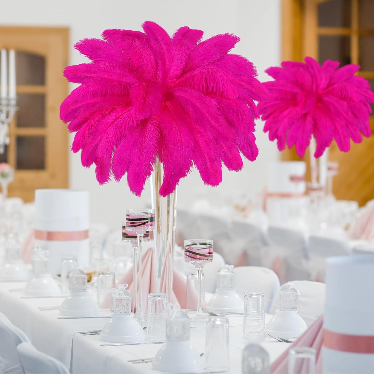 Maitys 90 Pcs Large Natural Ostrich Feathers Bulk 14-16 Inch (35-40cm) 12-14 Inch (30-35cm) 10-12 Inch (25-30cm) Ostrich Feathers Plumes for Centerpieces Wedding(Fuchsia)