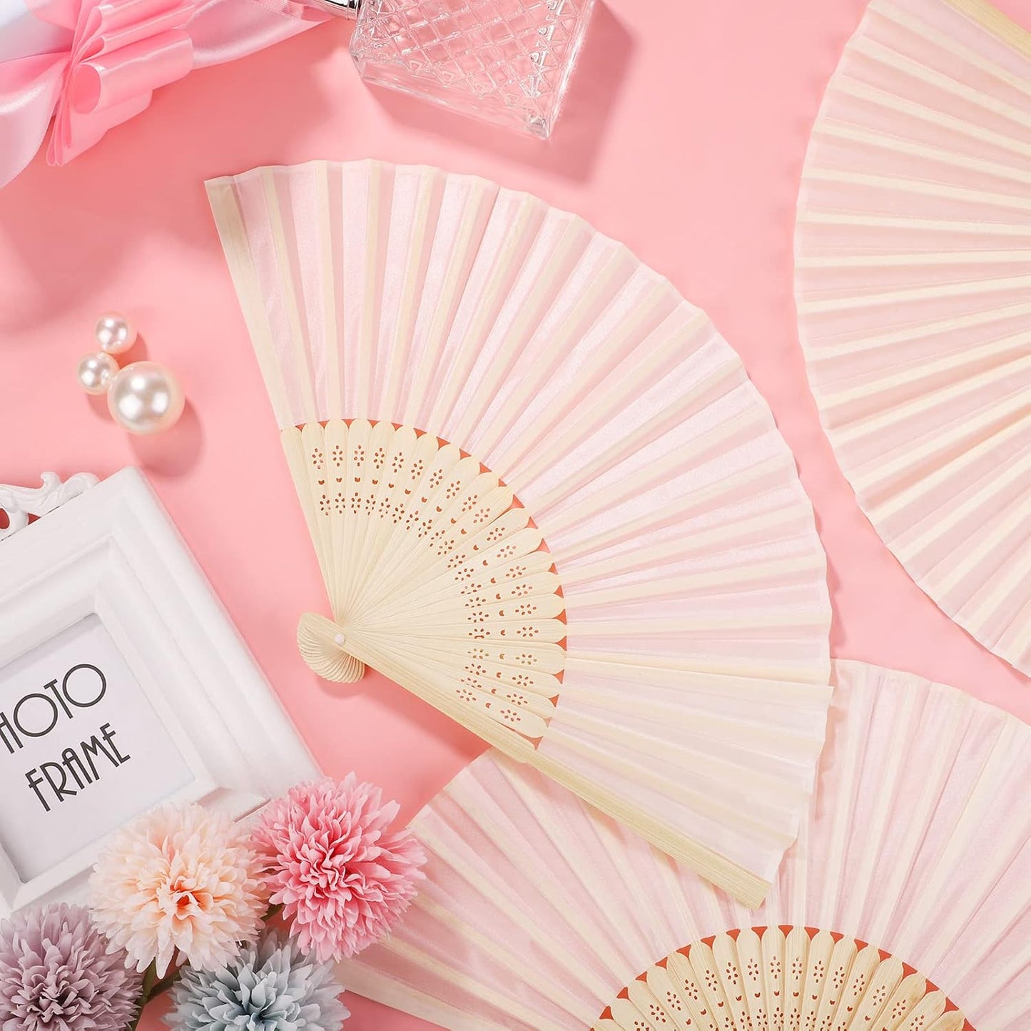 Aneco 18 Pieces Handheld Fans Cloth Hand Fans Bamboo Folding Fans for Wedding Decoration, Church Wedding Gifts, Party Favors, DIY Decoration (Cream)