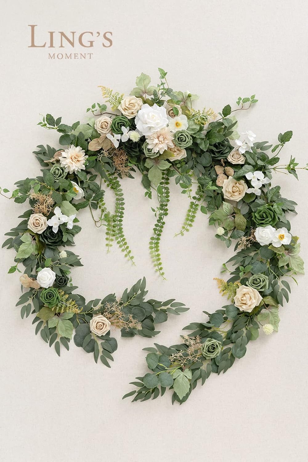 Ling's Moment 9FT Flower Garland for Backdrop Decoration - Wedding Arch Flowers, Eucalyptus & Rose, Artificial Floral Garland for Mantle - Sweetheart Table Decor for Ceremony, Christmas, Emerald Tawny
