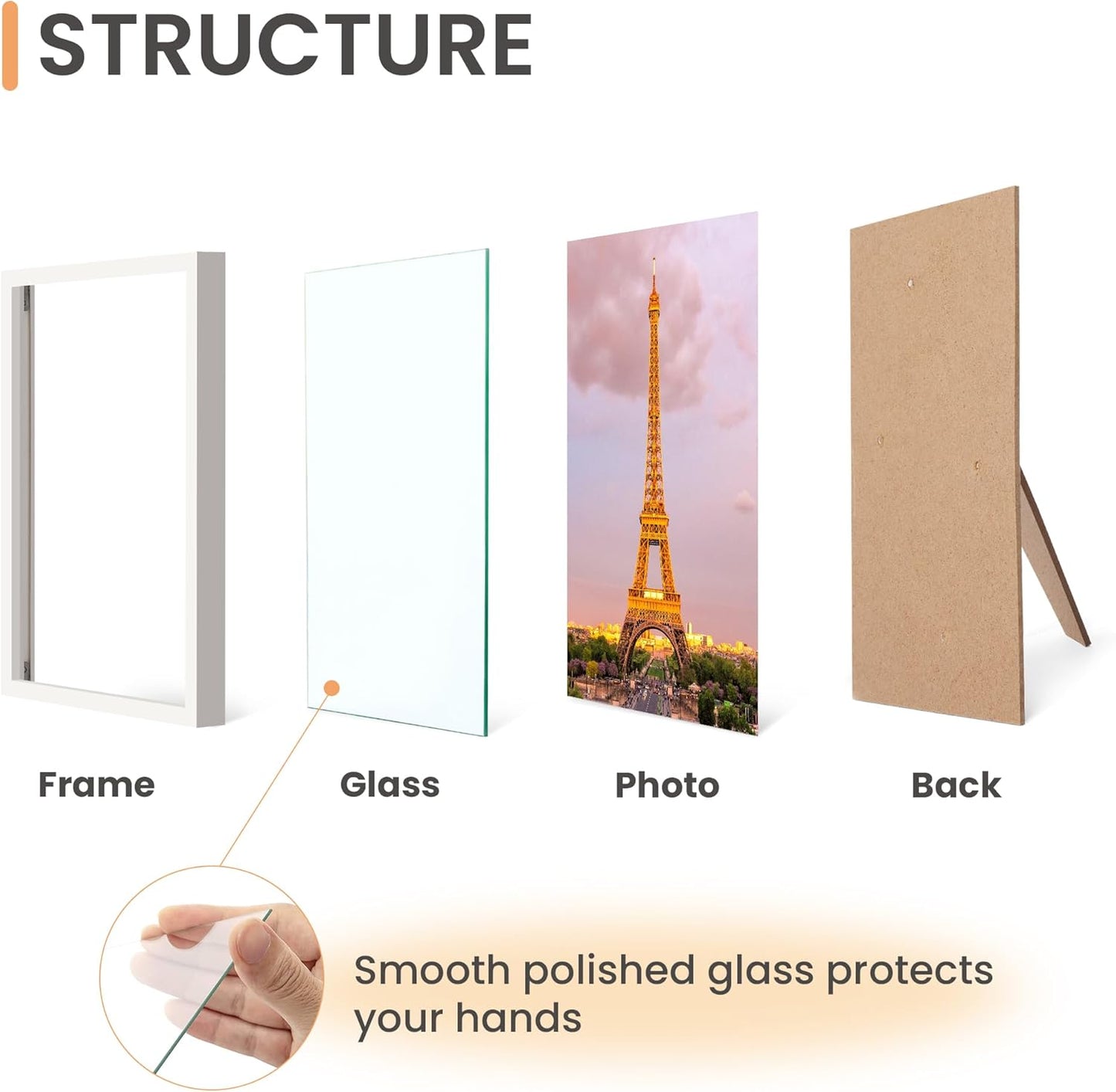 upsimples 5x7 Picture Frame Set of 3, Made of High Definition Glass for 5 x 7 White Frames, Wall and Tabletop Display Thin Border Photo Frame for Home Décor