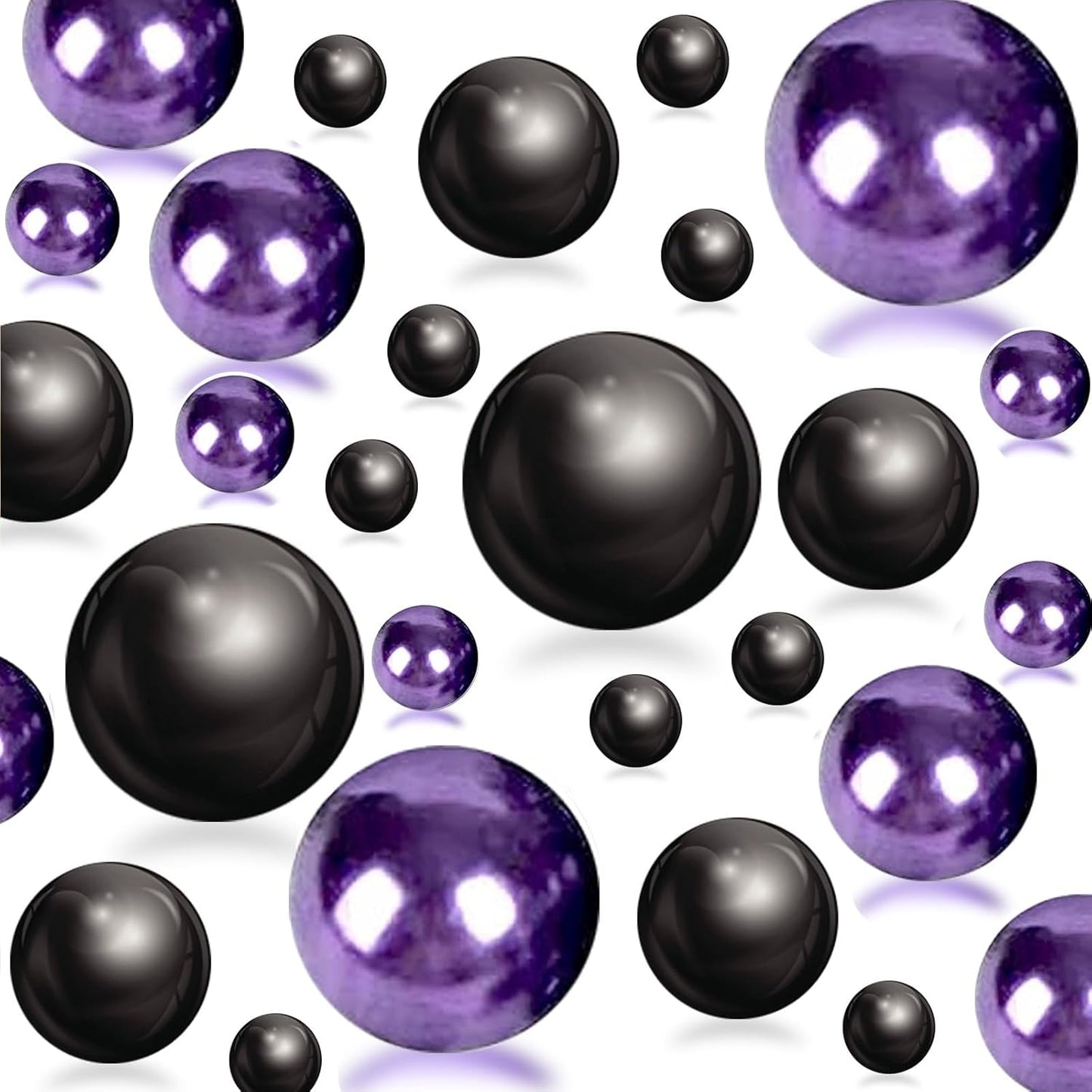 150Pcs Black&Dark Purple Polished No Hole Faux Pearl Beads for Vase Filling Decorations, Plastic Pearls Vase Fillers, Table Scatters, Wedding Centerpiece, Home Decor, 8/14/20 mm