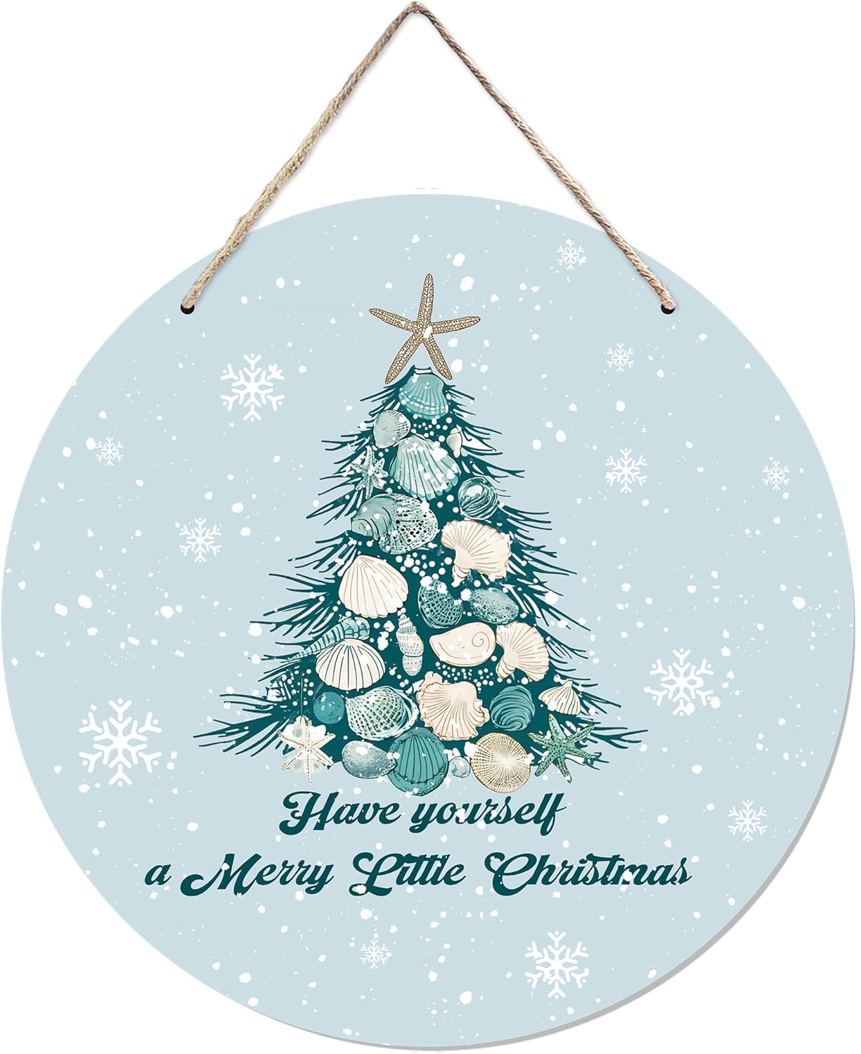 CGBHW Coastal Christmas Tree Wooden Sign, Ocean Coastal Holiday Christmas Xmas Beach Hanging Sign Wall Decor, Have yourself a Merry Little Christmas Tree Shell Beach Home Door Decor 12 x 6 Inch