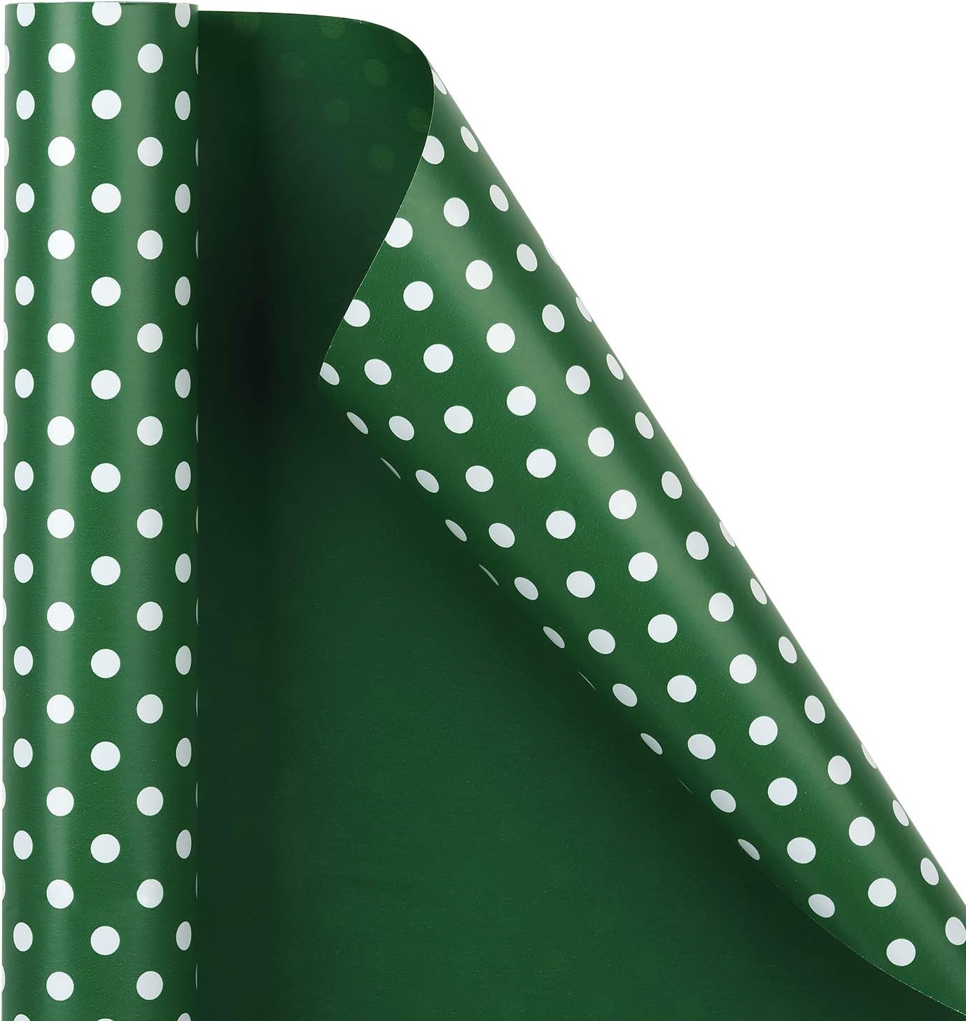 WRAPAHOLIC Reversible Wrapping Paper - Mini Roll - 17 Inch X 33 Feet - Dark Green and Polka Dot Design for Birthday, Holiday, Wedding, Baby Shower