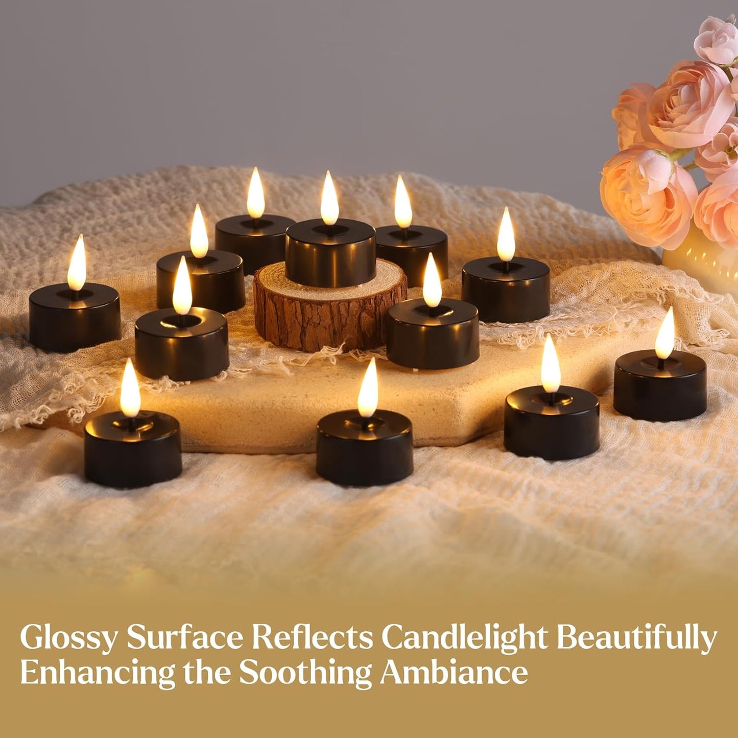 Eywamage Black Halloween LED Tealights, Flickering Flameless Tea Lights Votive Candles Set of 12