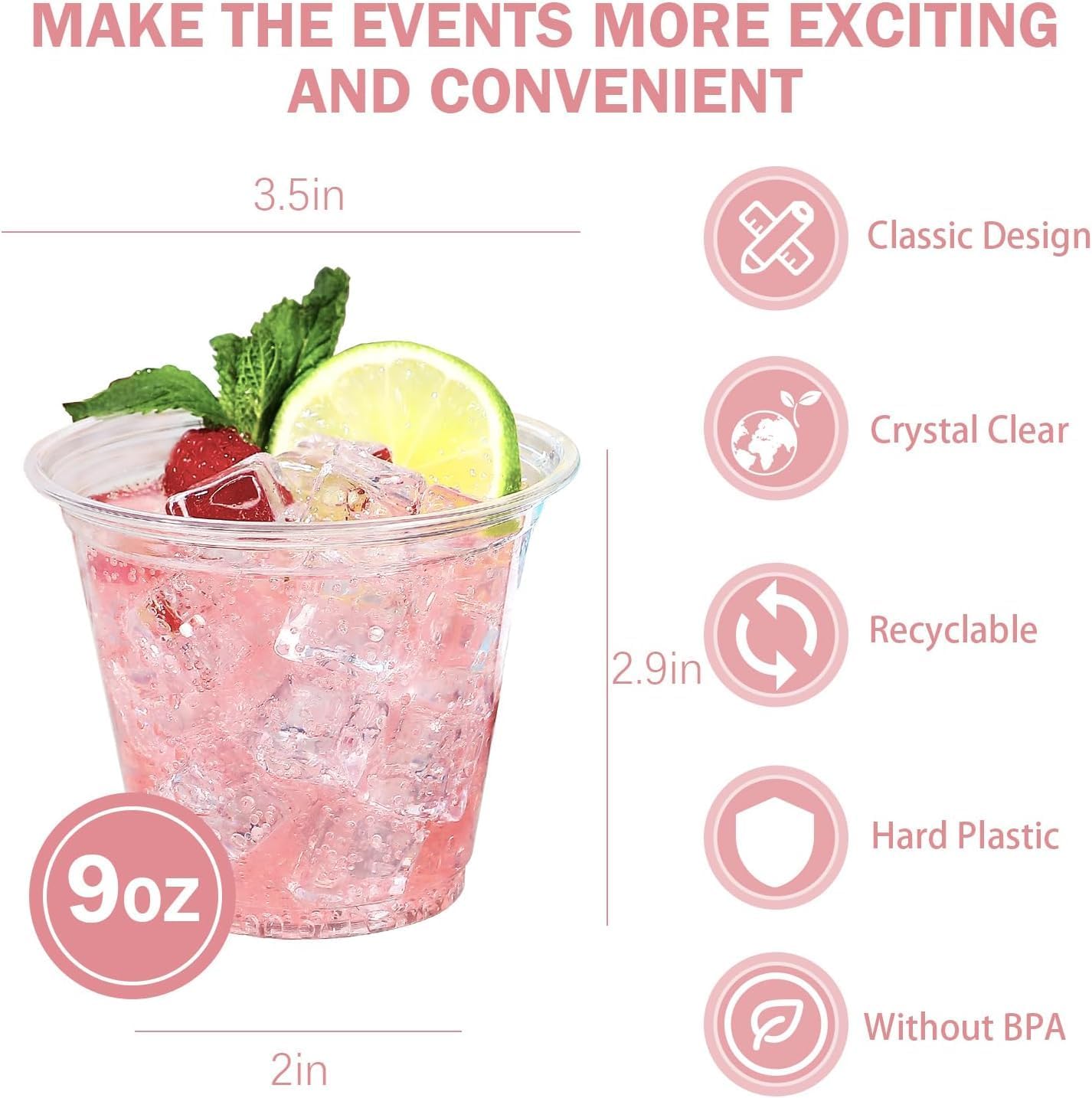 250 Pack 9 oz Disposable Plastic Cups for Party, Plastic Wine Cups with Higher Heat Resistance (9oz 250pack)