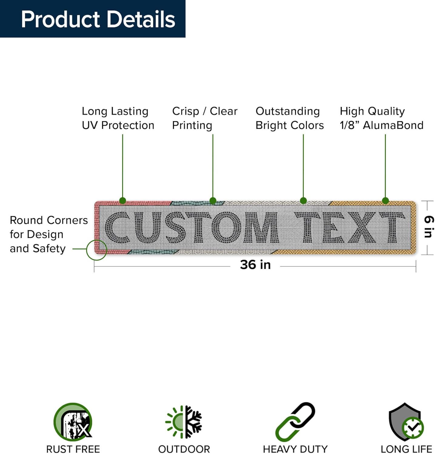 Custom Sign, Custom Street Sign, 11 Font Colors, 13 Font Styles, 4 Hole Options, 22 Sizes, 6x36 Inches, Rust Free DiBound, Fade Resistant, Made in USA by My Sign Center (Fauxsaic 2)