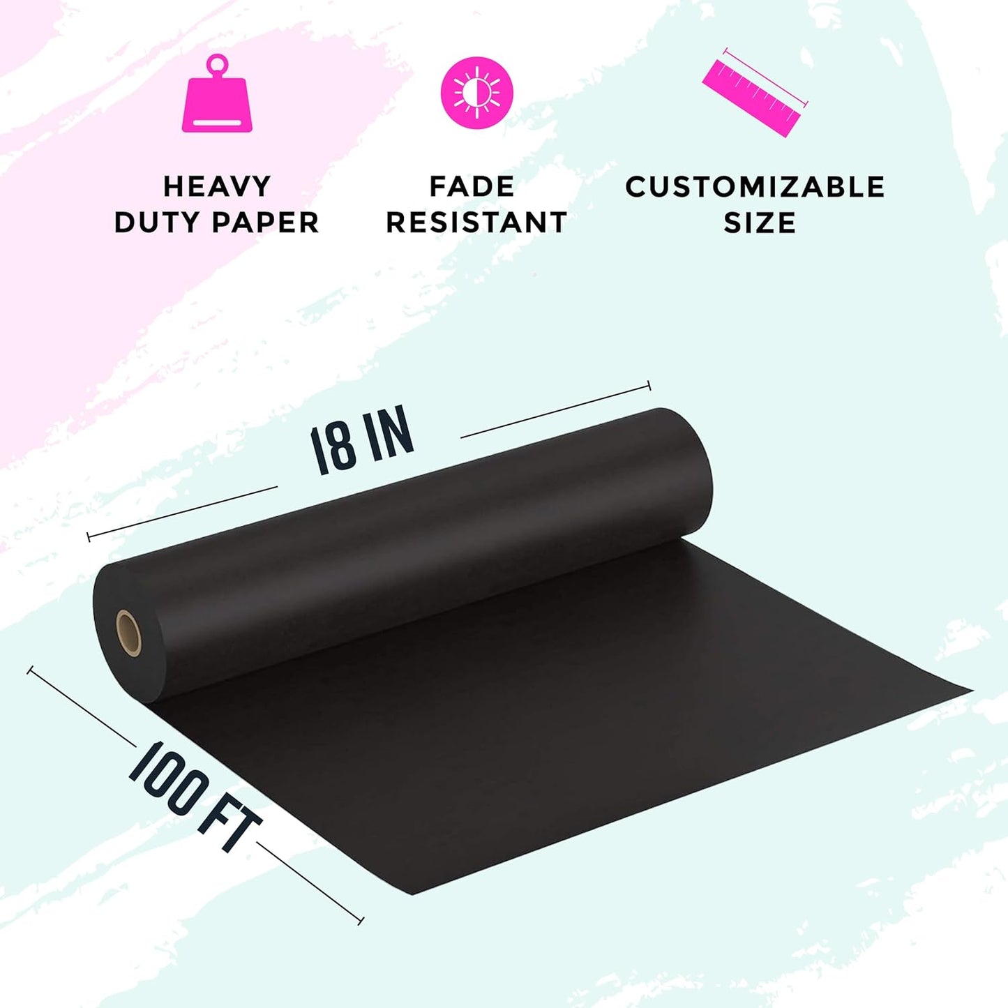 Bryco Goods Black Kraft Paper Roll - 18 Inch x 100 Feet - Ideal for Packing, Shipping, Arts & Crafts, Poster, Bulletin Board, Decorations, Bouquet, Gift Wrapping - Made in The USA