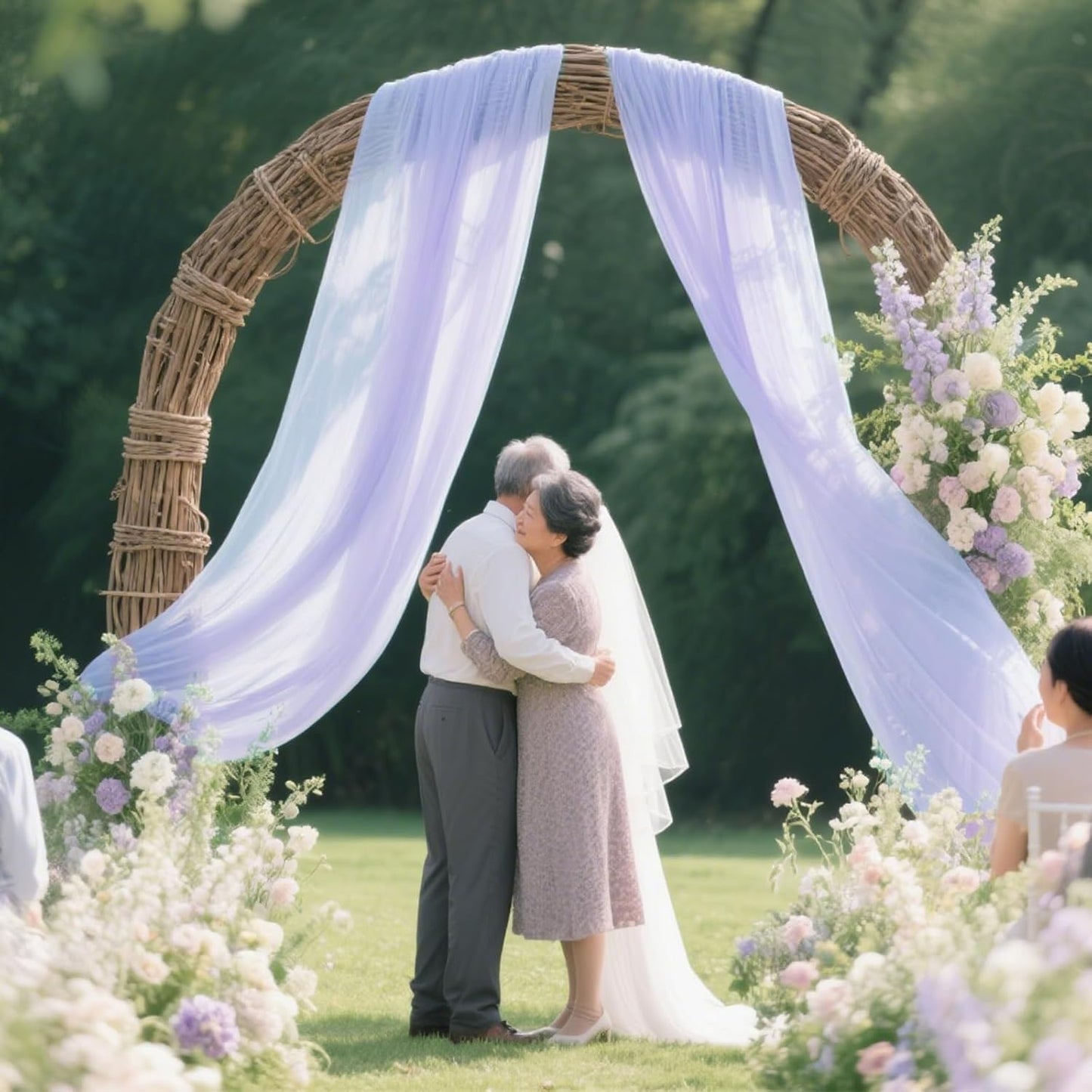 VOK Lavender Wedding Arch Draping Fabric Chiffon Curtains, 29in x 18Ft Sheer Chiffon Outdoor Curtain for Wedding Ceremony Birthday Party Decoration (Lavender,4 Panel)